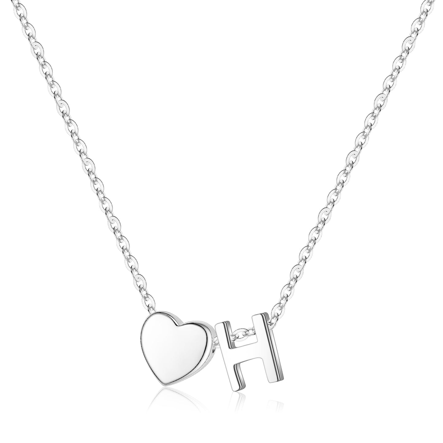 Turandoss Heart Initial Necklace for Women, 18K White Gold Plated Heart Initial H Dainty Necklaces Tiny Silver Necklaces Birthday Gifts for Women Jewelry
