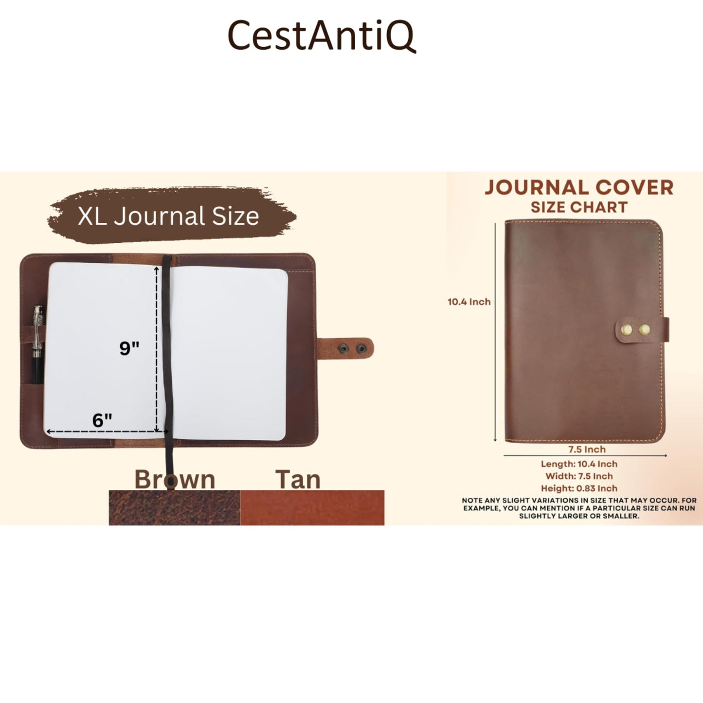 CestAntiQ Journal Cover – Rustic Leather Cover for 6x9 Top-Bound Spiral Steno Notebook, Handmade Refillable Cahier Cover, Leather Organizer for Journaling, Note Taking, Gifts (Tan)