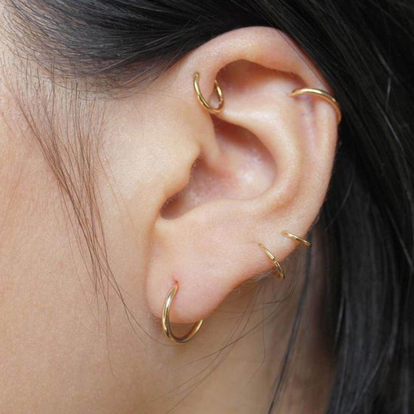 EPIRORA Silver Hoop Earrings- Cartilage Earring Small Hoop Earrings for Women Men,4 Pairs of Hypoallergenic 925 Sterling Silver Tragus Earrings(Gold,8mm/10mm/12mm/14mm)