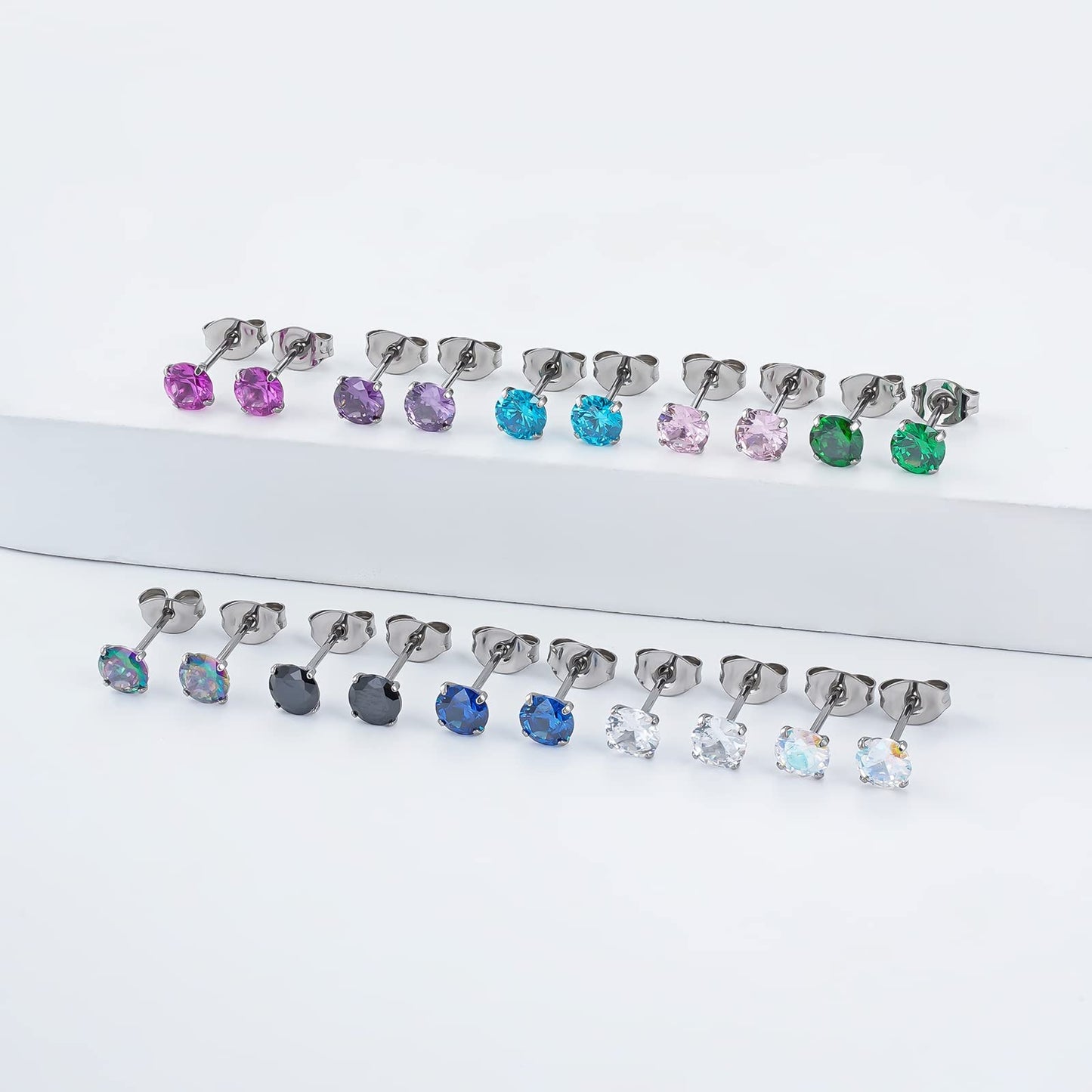 1 Pair Implant Grade Titanium Stud Earrings Set Hypoallergenic 3mm 4mm 5mm 6mm Cubic Zirconia G23 Titanium Earring Studs for Women Men for Sensitive Ear (5mm clear)
