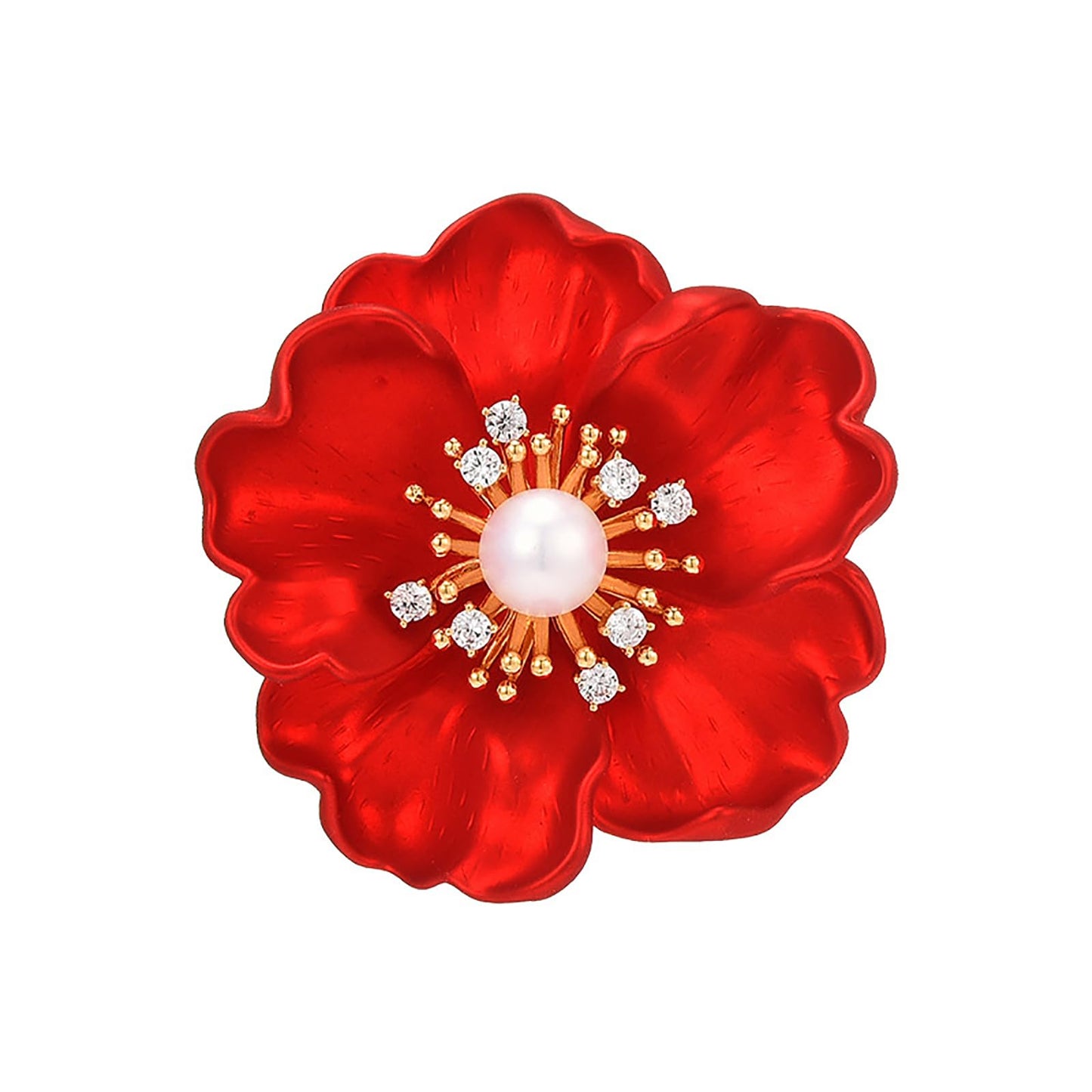AILONMEI Pearl Brooches and Pins Designer Jewelry For Women Fashion Floral Series(Red Peony)