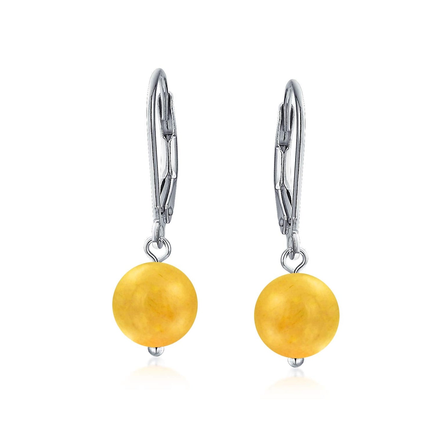 Bling Jewelry Timeless .925 Sterling Silver Yellow Jasper Bead 8mm Ball Drop Earrings Lever Back Genuine Gemstone