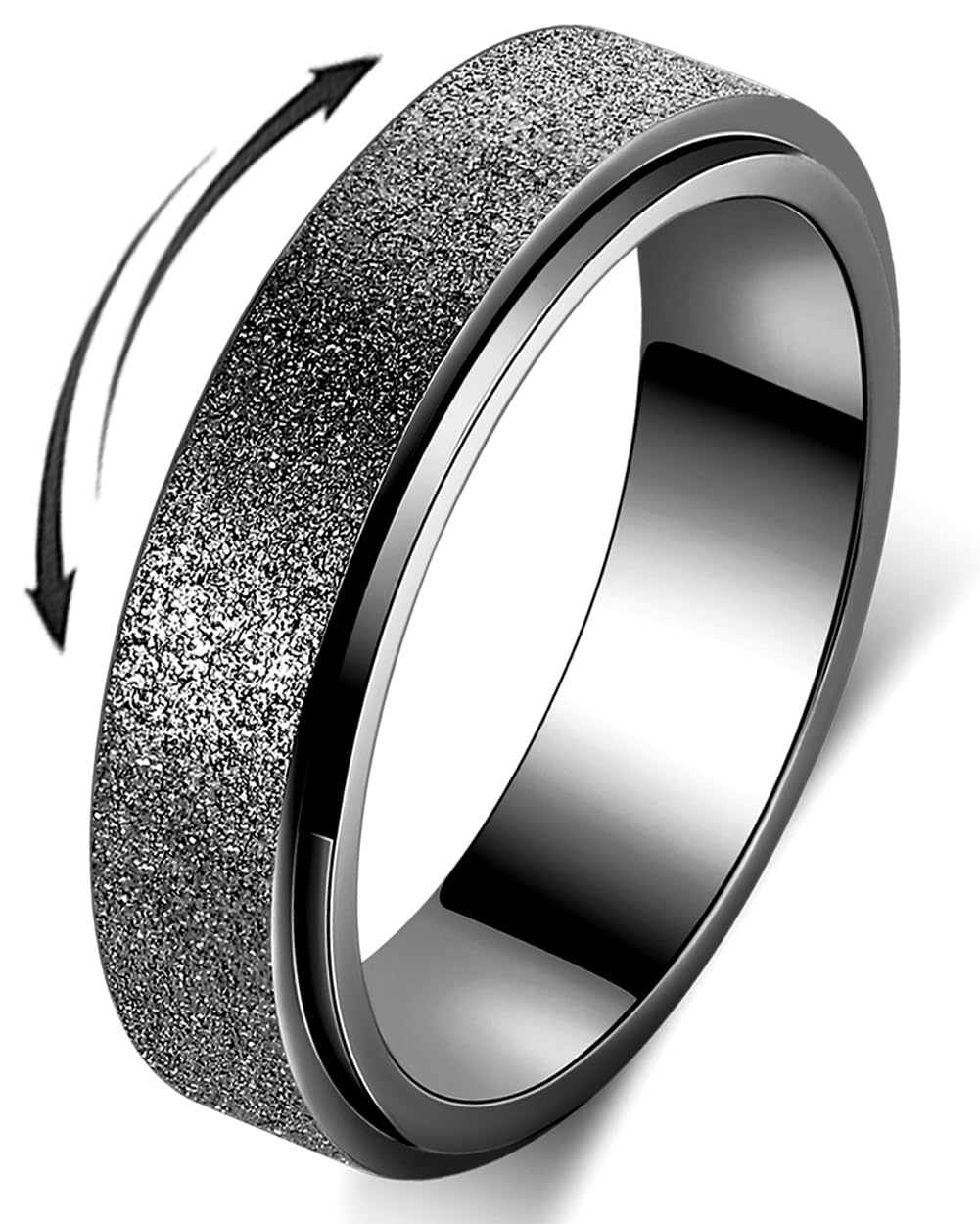 Anxiety Ring for Women Fidget Spinner Ring Fidget Toys Adults Titanium Stainless Steel Thumb Ring 6mm Wide Black Size 8