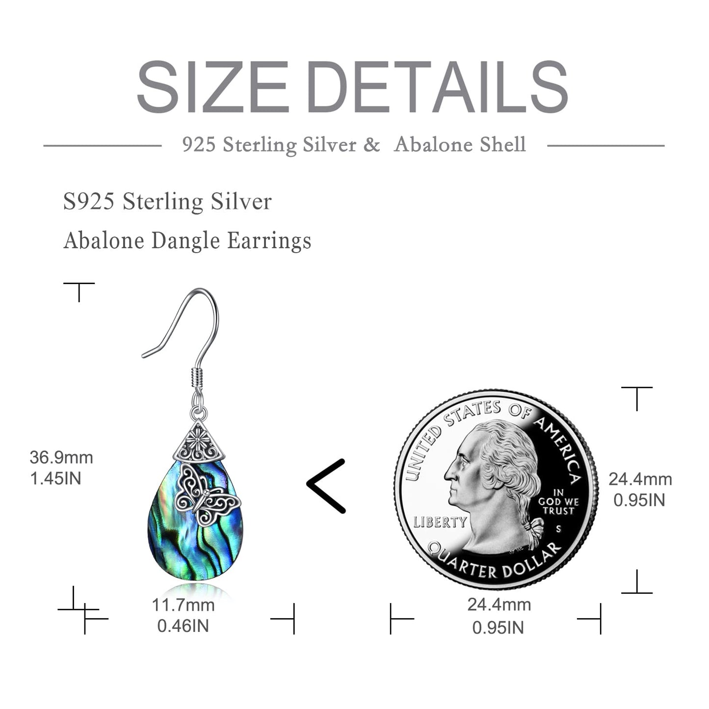 POPLYKE Butterfly Earrings for Women 925 Sterling Silver Leverback Earrings Teardrop Celtic Abalone Earrings Butterfly Jewelry Gifts Birthday