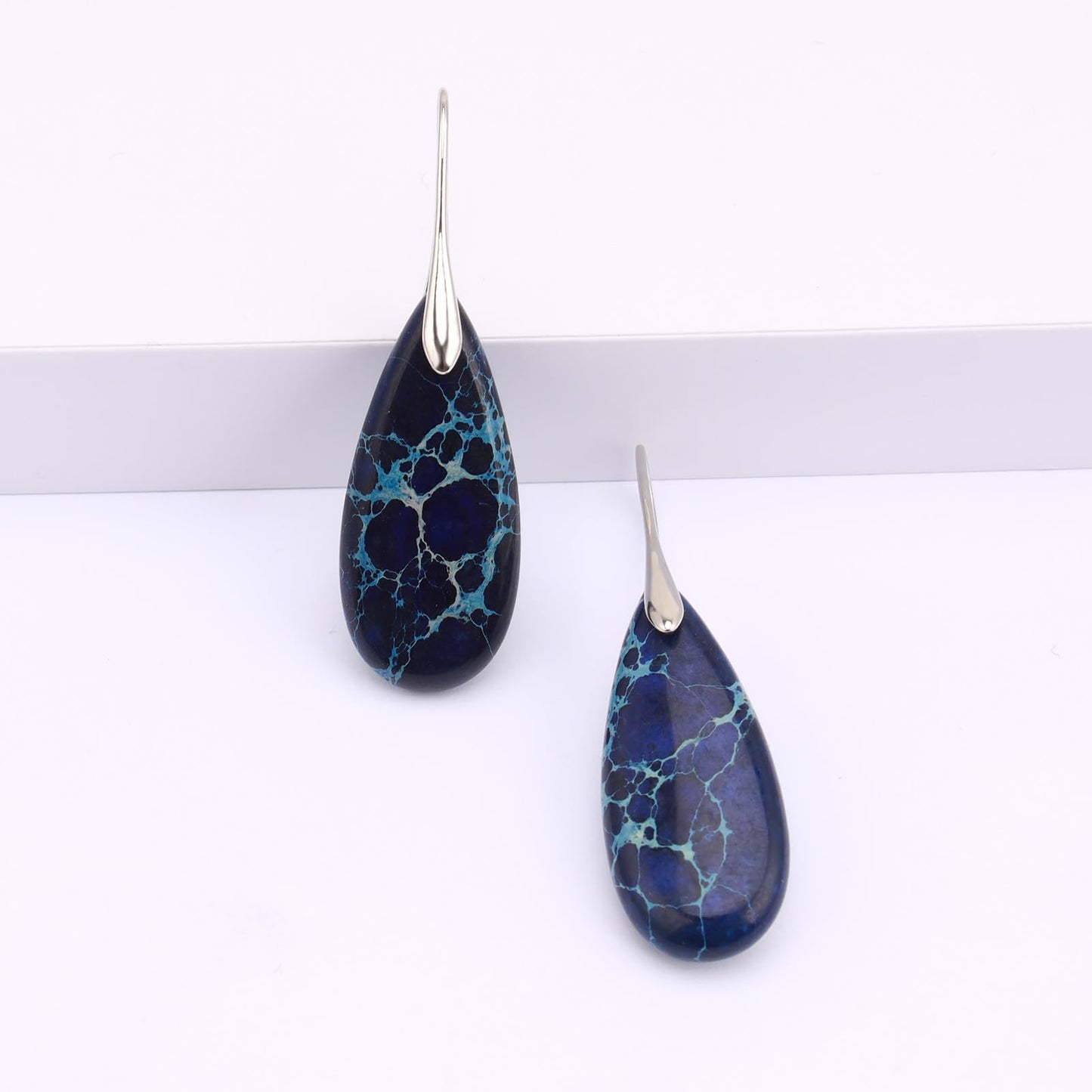 Lettarius Natural Crystal Healing Moon Stone Drop Earrings for Women Sea Sediment Rock Teardrop Birthstone Sapphire Royal Blue Quartz Dangle Silver Plated Jewelry