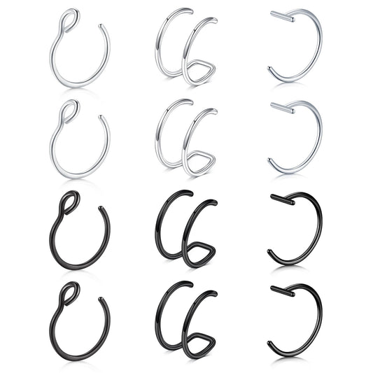 JFORYOU FORYOU Fake Nose Ring Fake Nose Piercing Fake Nose Hoop Rings for Women Faux Nose Piercing Clip on No Pierced Non Piercing Faux Body Piercing Jewelry for Women Men