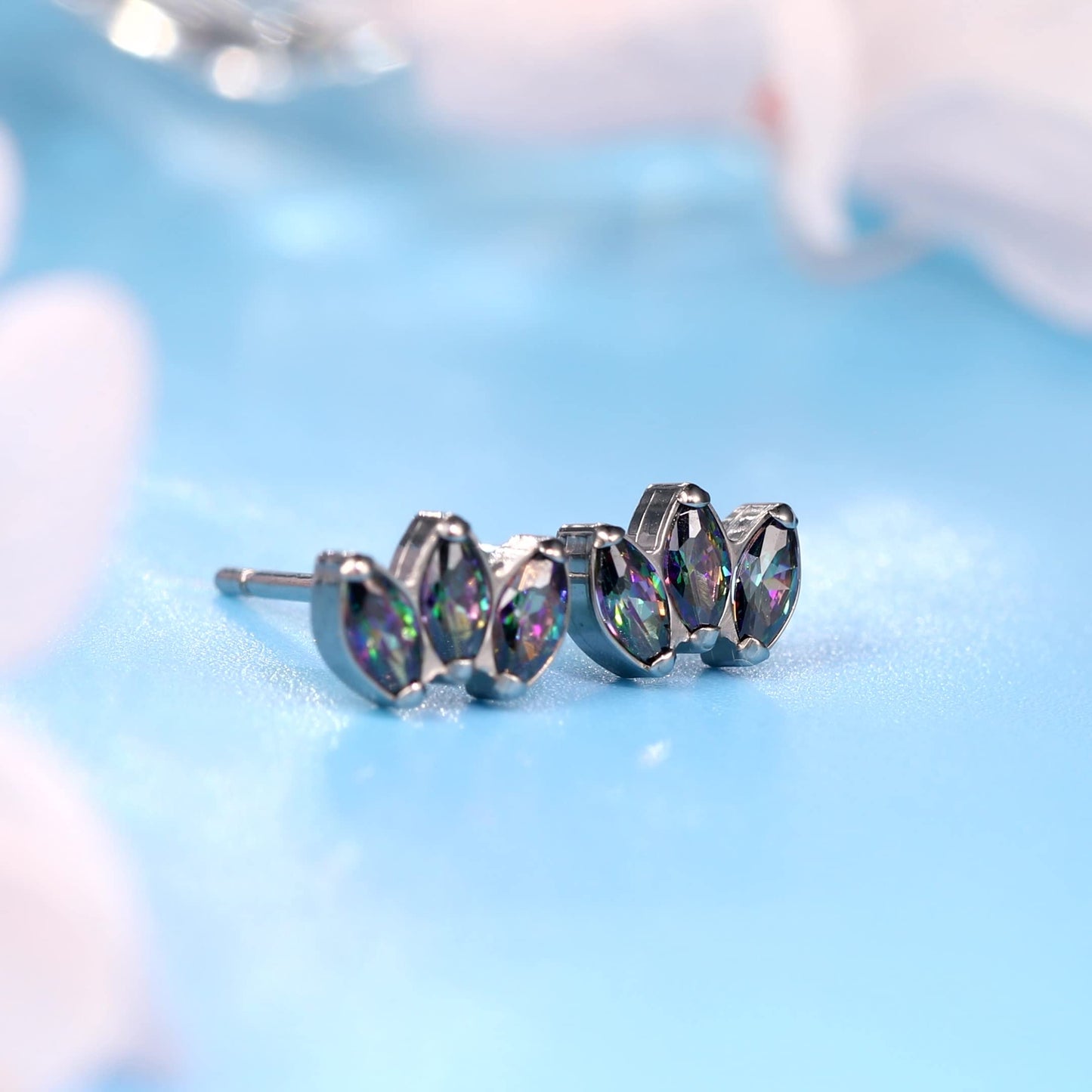 Limerencia Hypoallergenic G23 Pure Titanium Earrings | Crown Cubic Zirconia | F136 Implant Grade Piercing Studs| Suitable for Sensitive Ears Delicate Jewelry (Rainbow)
