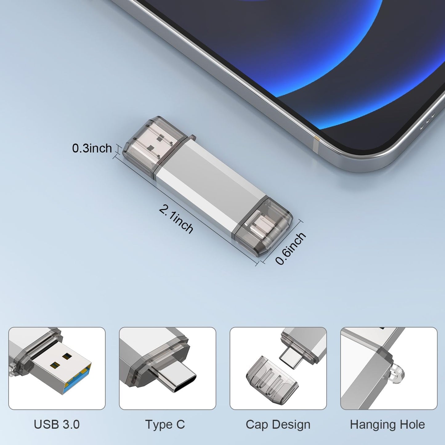 RAOYI 32GB 2 1 3.0 USB C Flash Drive, in USB Type C Dual OTG Metal Thumb Drive Jump Drive Memory Stick with Keychain