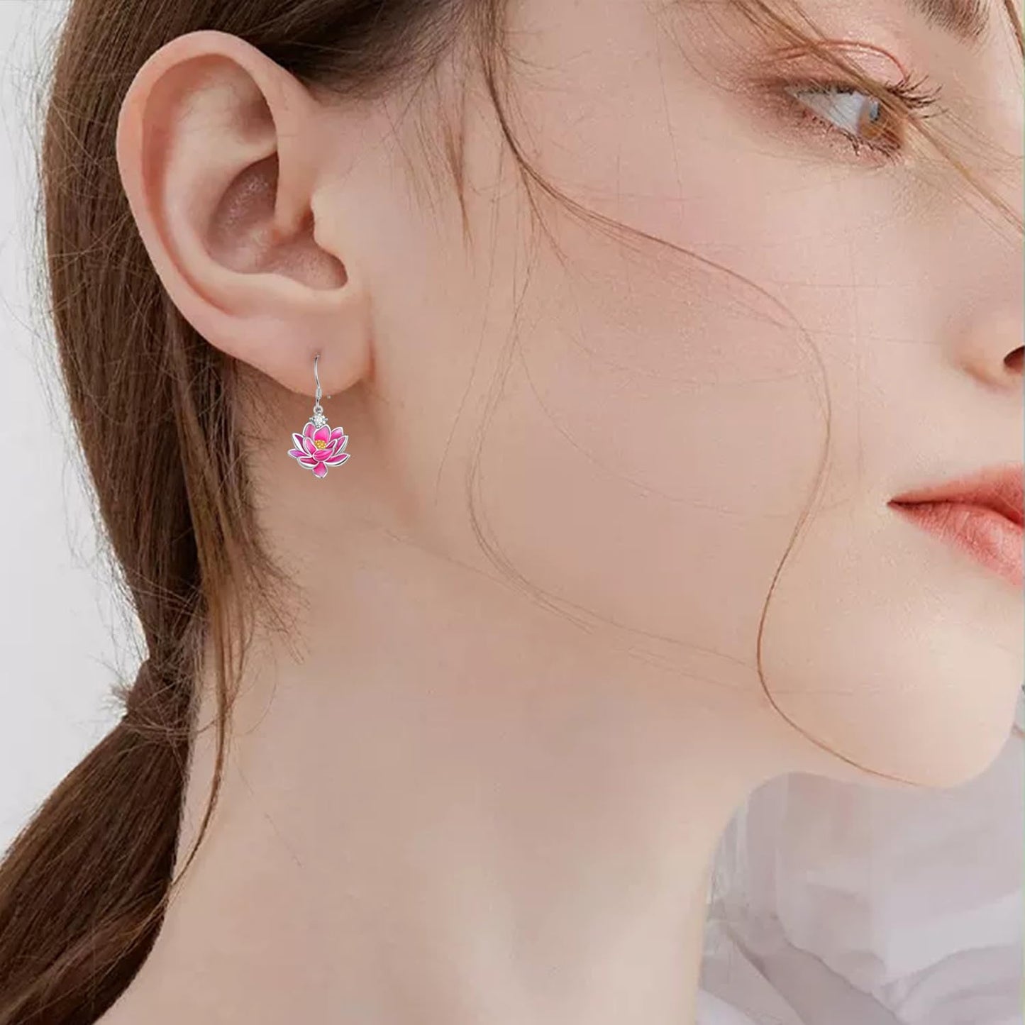 Lotus Earrings 925 Sterling Silver Lotus Flower Dangle Earrings Flower Jewelry Gift for Women