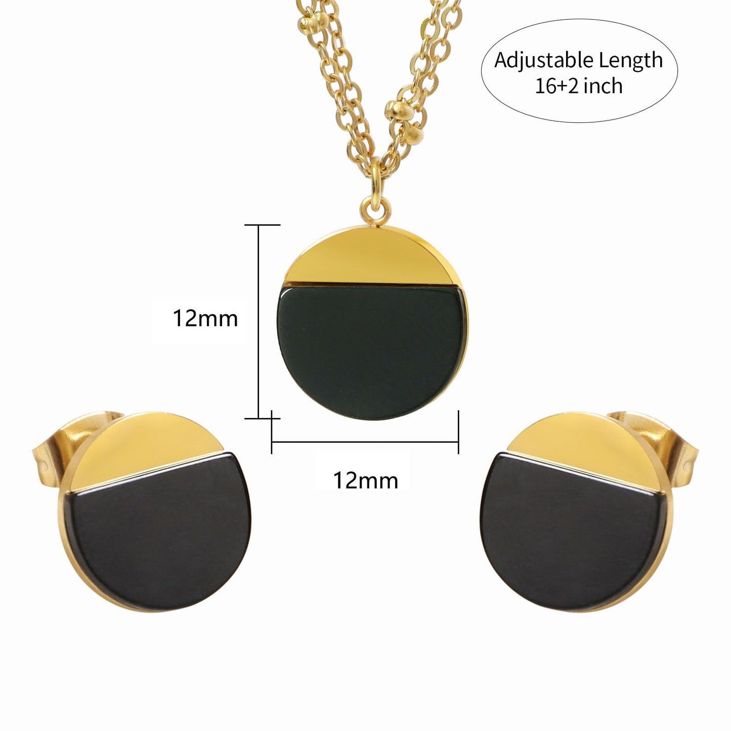 TaYolnFaSo Natural Black Agate Jewelry Set for Women 18K Gold Plated Black Onyx Stud Earrings Double Chain Necklace Set Dainty Jewelry Gift