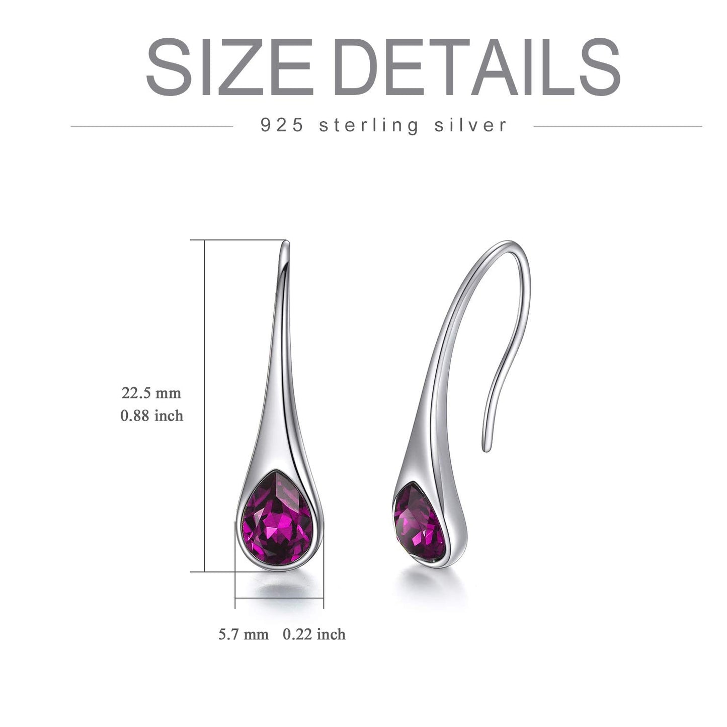AOBOCO Teardrop Earrings for Women Sterling Silver Small Pear-Shaped Modern Style Hook Dangle Drop Earrings with Simulated Amethyst Purple Birthstones, Valentines Day Gift for Women