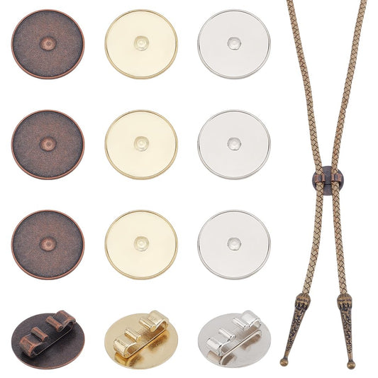 PH PandaHall 12pcs Bolo Tie Tips 3 Colors Bolo Tie Clip Alloy Round Bolo Tie Slides Blank 0.9inch Bolo Tie Buckle Replacement Accessories for 3mm Leather Cord DIY Bolo Tie Necktie Necklace Making