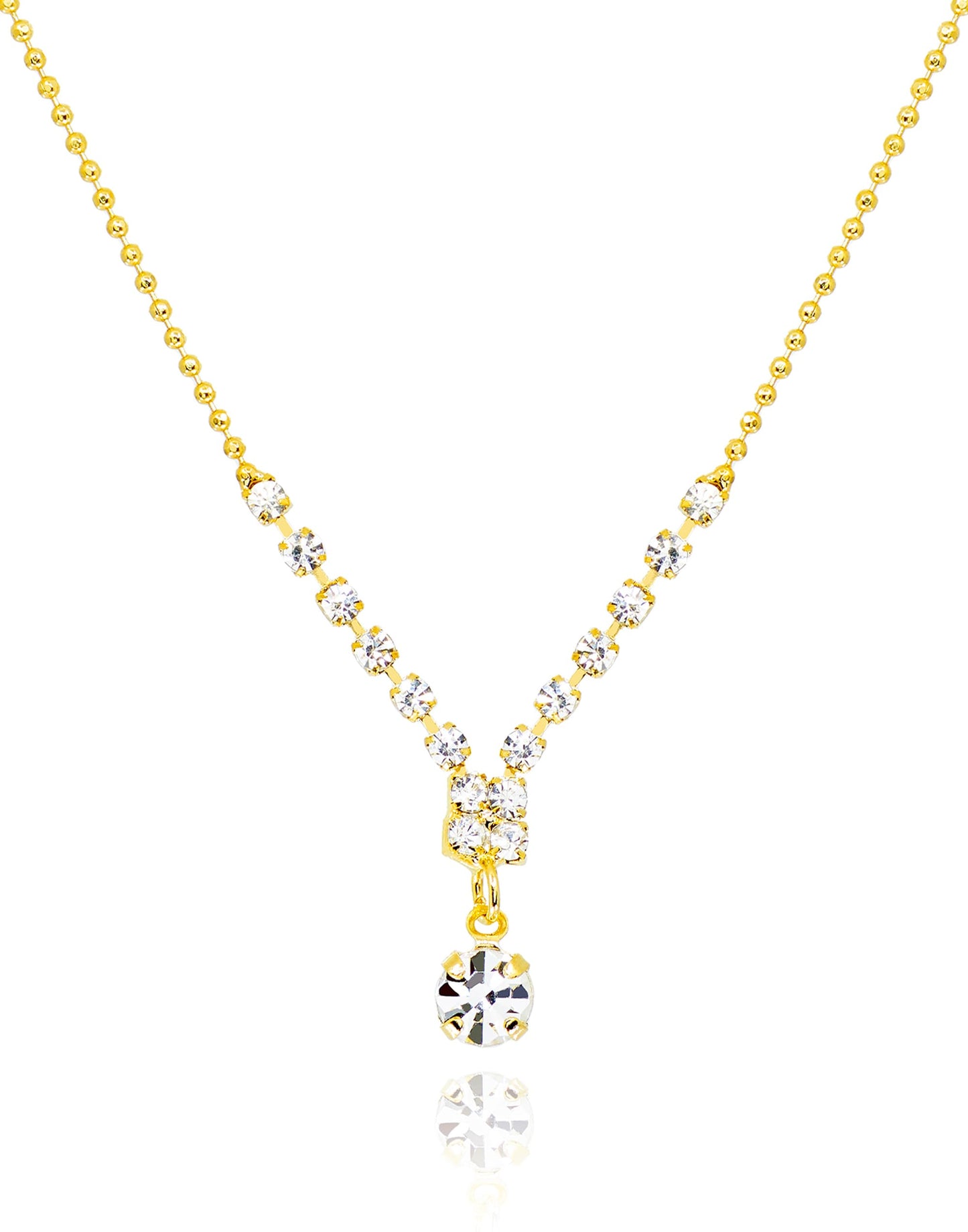 MUSEQVE 14K Gold Plated CZ Drop Solitaire Necklace for Women • Y Shaped Lariat Necklace Round Cubic Zirconia Diamond Pendant Jewelry •Non Tarnish Adjustable Chain [CZN-Y-G]