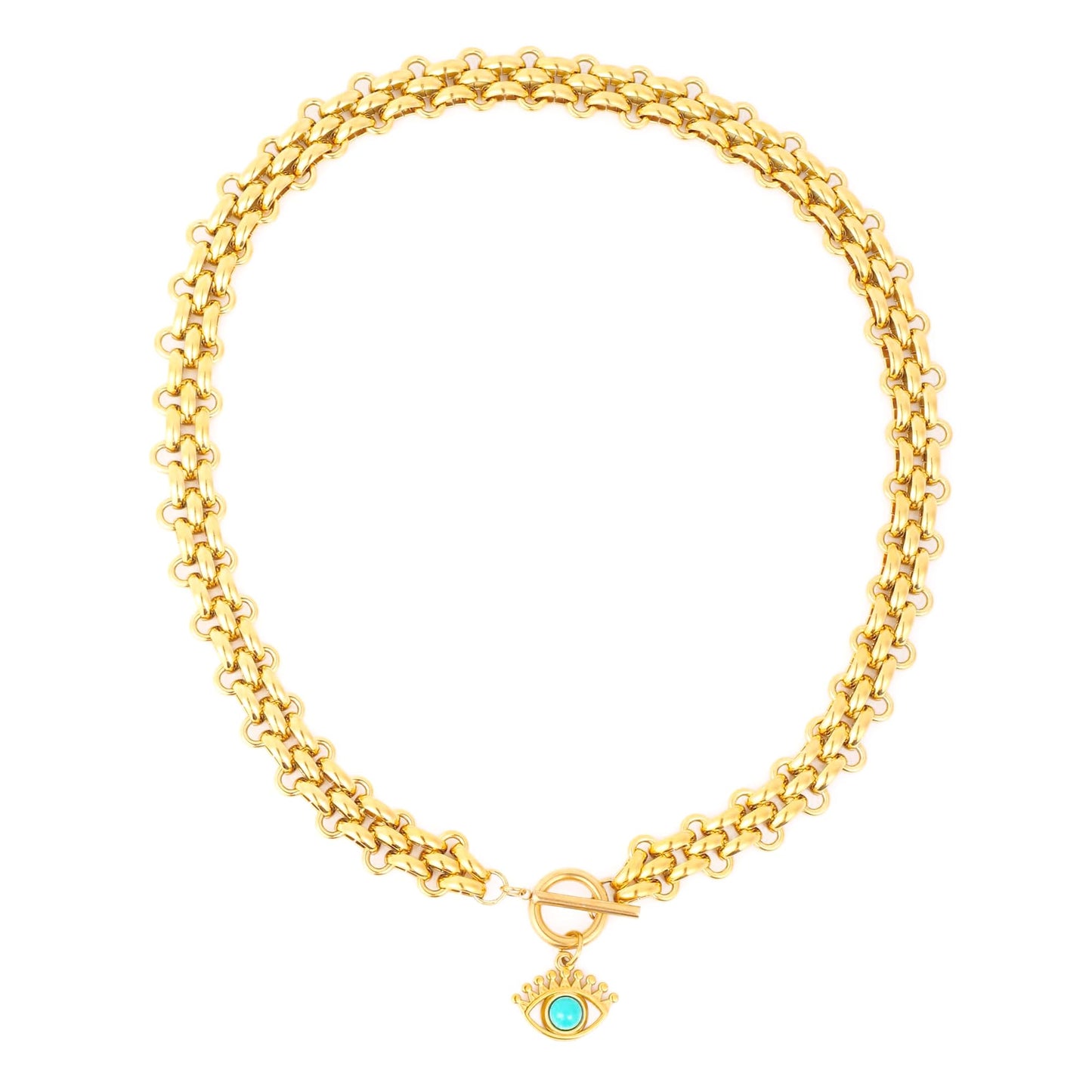 jomjeu Chunky Gold Necklace for Women Evil Eye Necklaces 18K Gold Plated Stainless Steel Chain Pendant Necklace Classic Trendy Toggle Thick Gold Necklaces Jewelry Gifts for Women