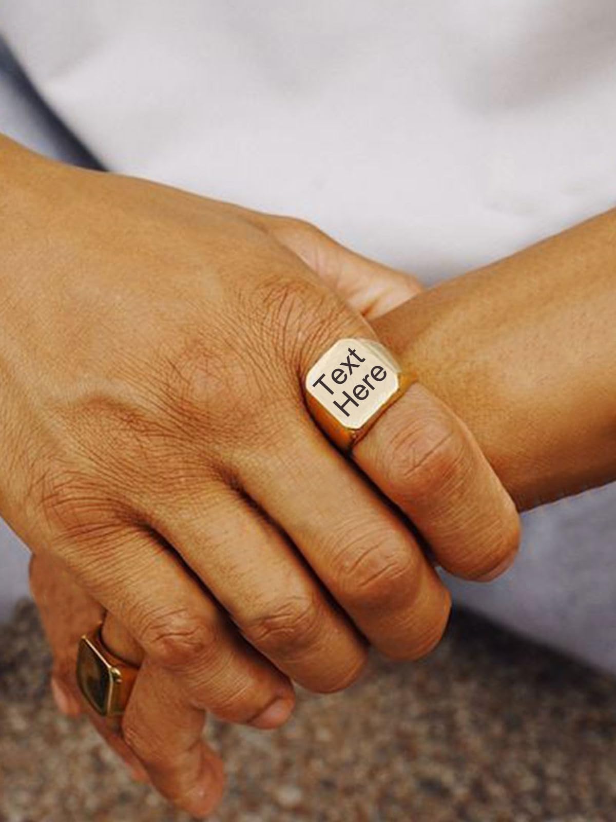 ChainsHouse Personalized Signet Biker Rings Solid Polished 18K Gold Ring for Men, Size 14
