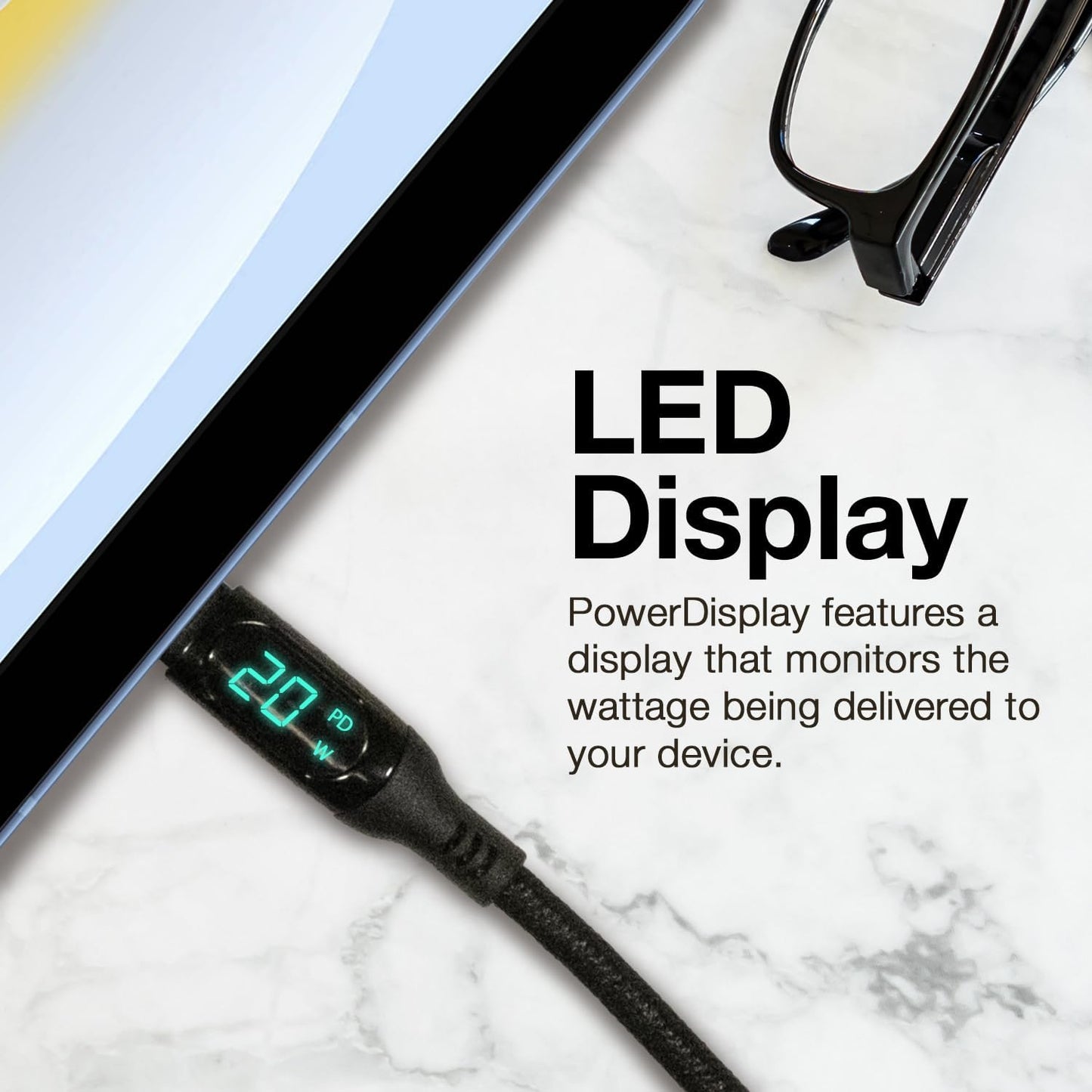 BoxWave TIMMKOO Q5 MP3 (6ft) (100W), Cable Compatible with WiFi Player - PowerDisplay PD Cable - USB-C to USB-C LED