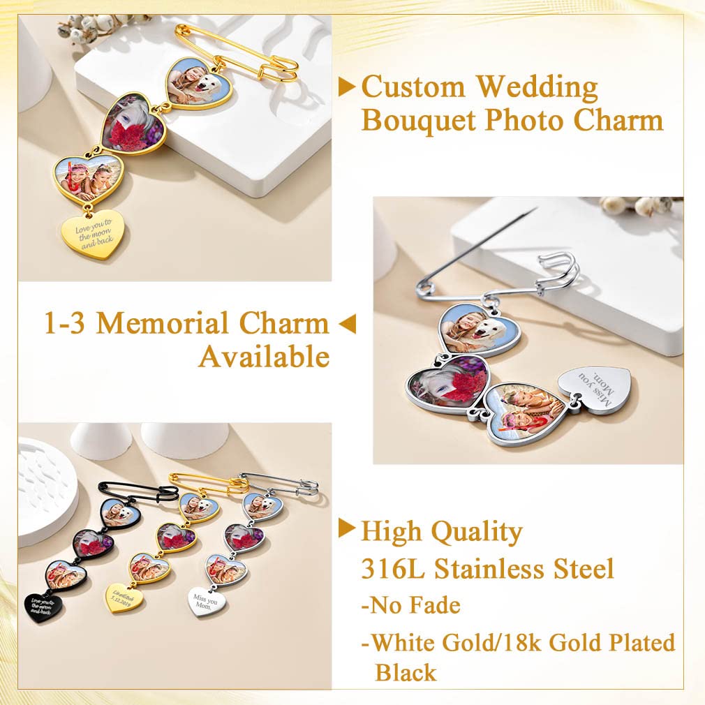 Custom4U Customizable Bouquet Charm with Pictures Custom Memorial Photo Boutonniere Picture Brooch Pin