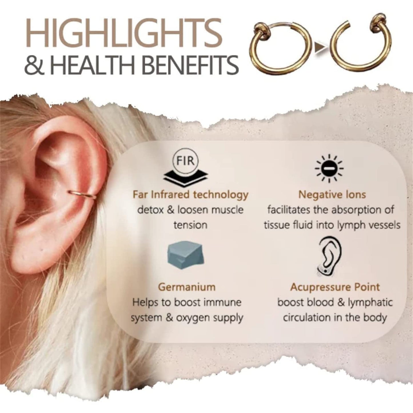 5 Pairs Nature Skinny Acupressure Slimming Retractable Earrings Non Piercing Acupressure Slimming Earrings Lymph Germanium Earrings for Women and Men