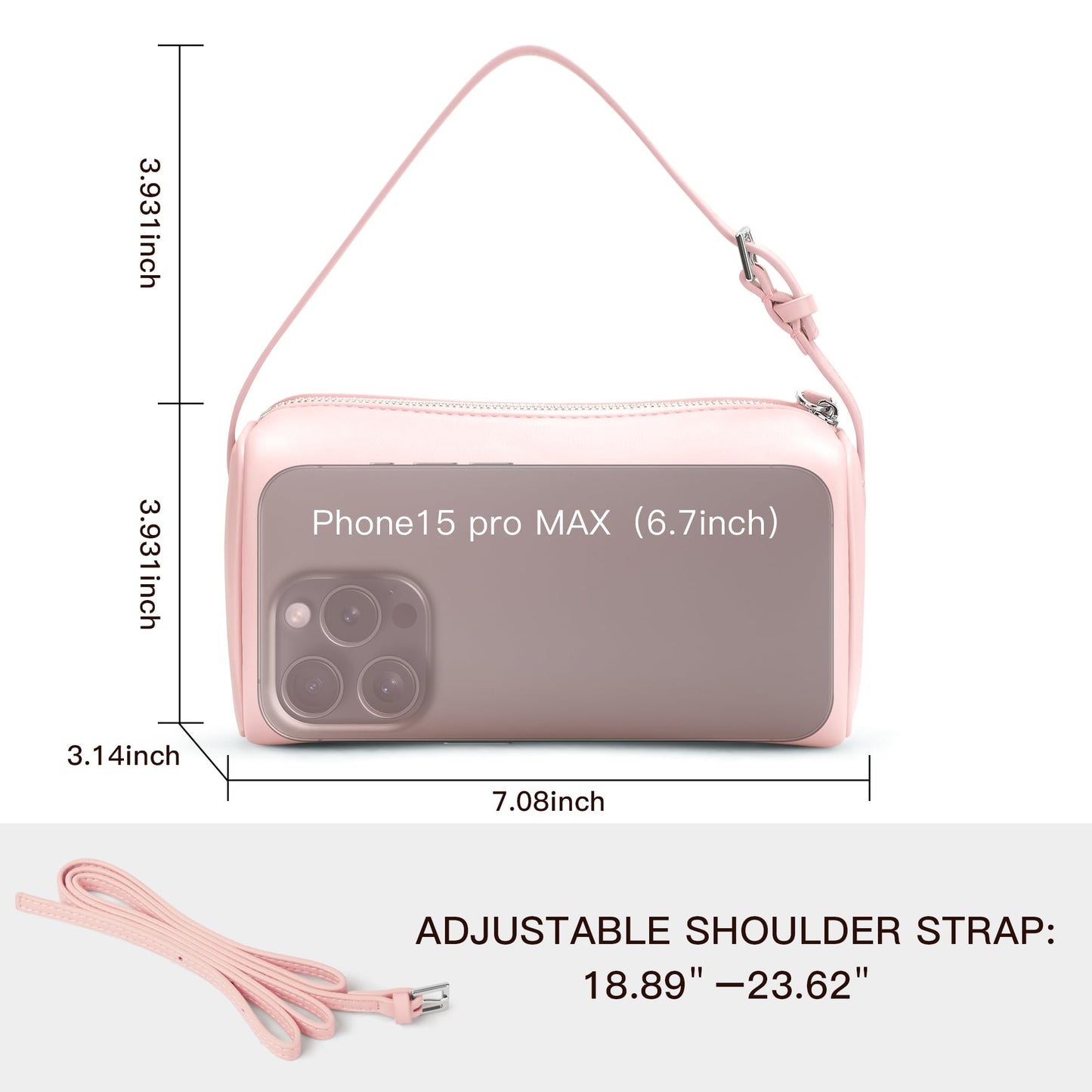 Small Purse For Women, Vegan Leather Mini Purse With Adjustable Strap,Baby Pink
