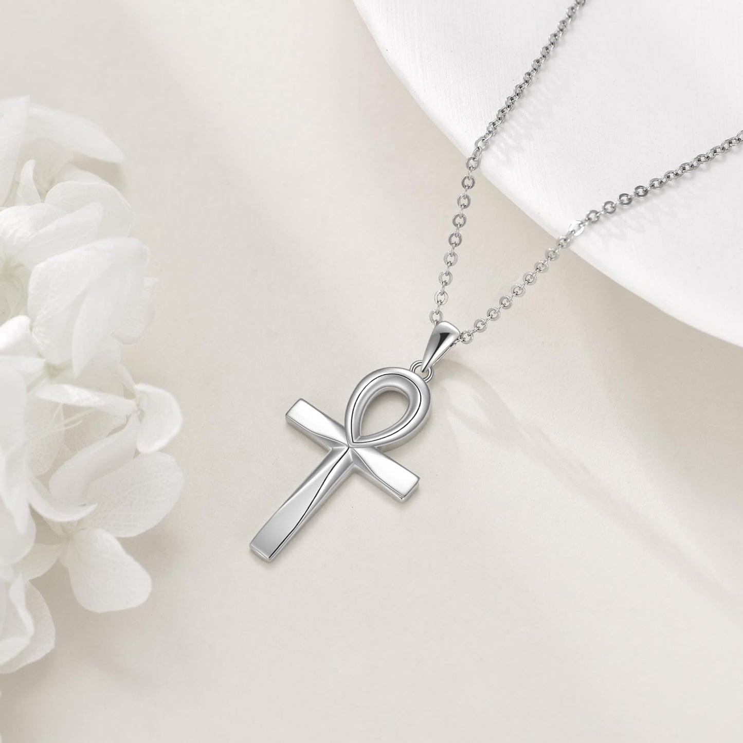 ONEFINITY Ankh Cross Pendant Necklace Sterling Silver Origami Cross Pendant Gifts for Women Men Jewelry (Ankh Cross)