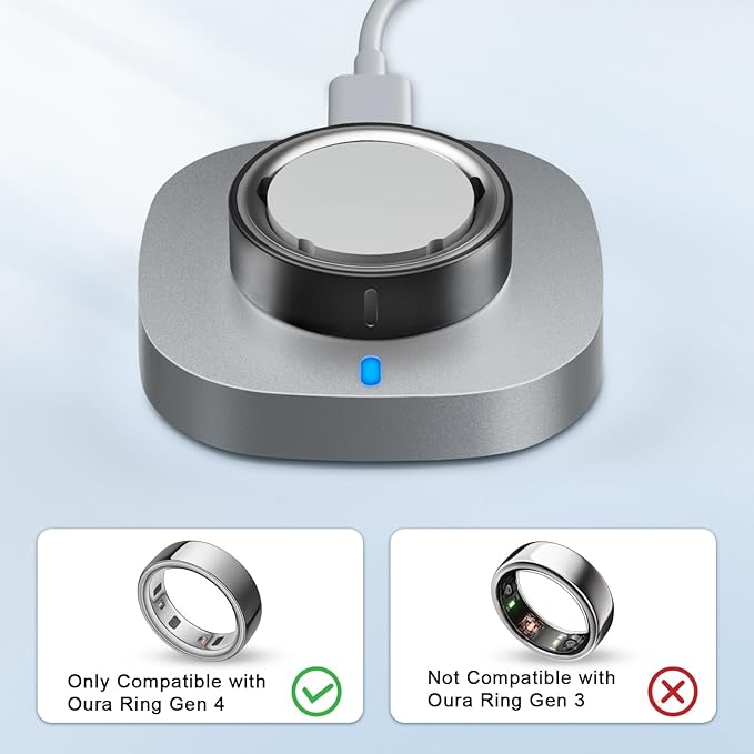 Compatible with Oura Ring Gen 4 Charger Size 15, Fast Charging Dock with USB-C Cable