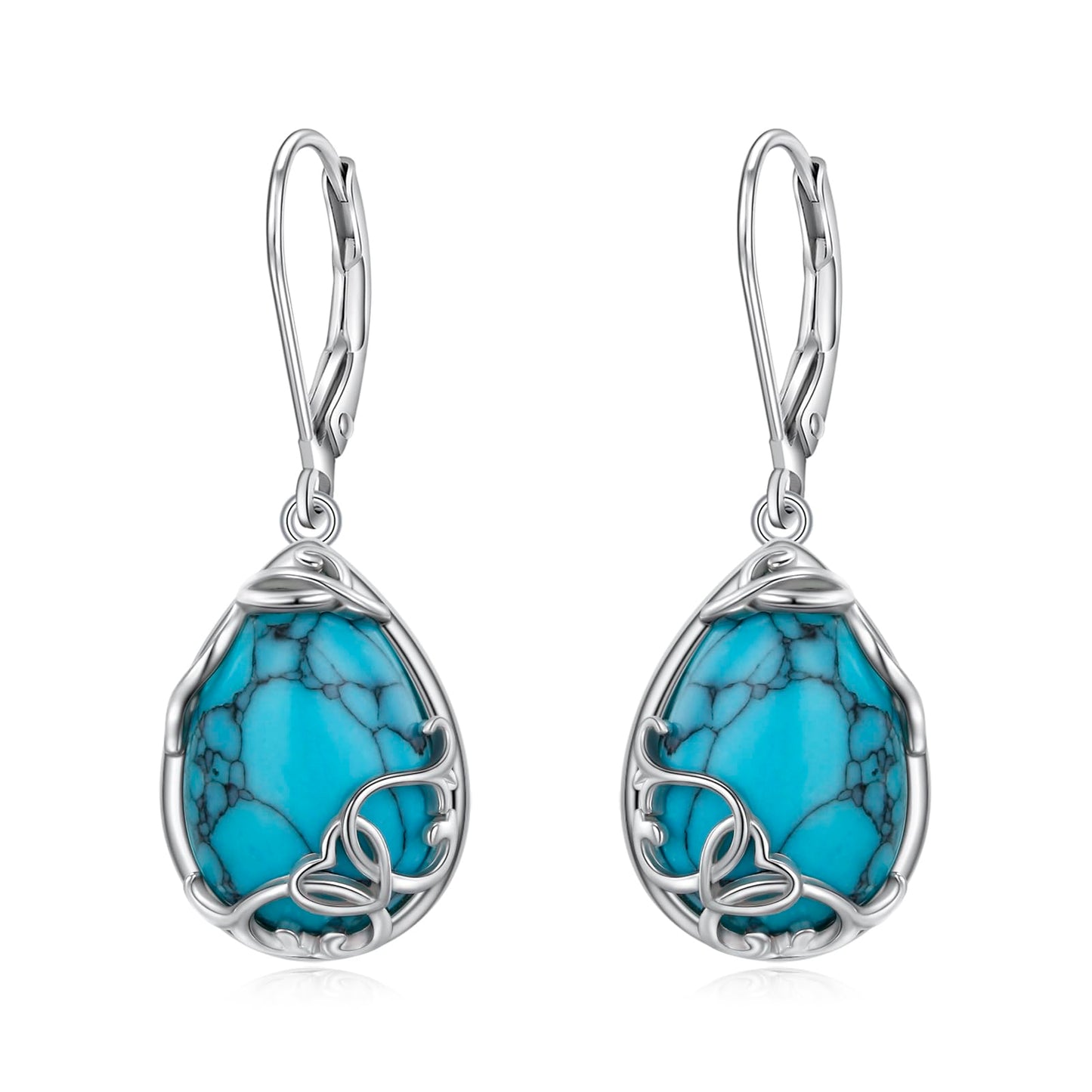SHAOAN 925 Sterling Silver Heart Turquoise Dangle Earrings for Women Teardrop Earring Jewelry Gifts for Christmas Anniversary Birthday Valentine's Day