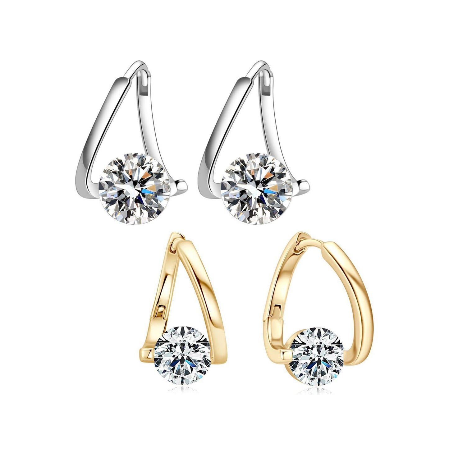 Halolux Lymphatic Germanium Earrings for Women, 2 Pairs Dainty CZ Zircon Acupressure Earrings for Lymphvity Drainage Support Hypoallergenic Ear Jewelry Gift (Gold+Silver)