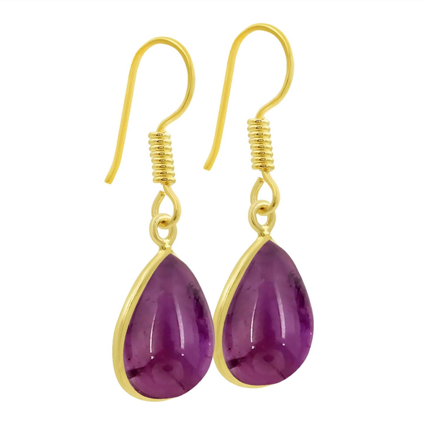 Natural Amethyst 14K Yellow Gold Plated Teardrop Shape Earrings for Women - February Birthstone Purple Gemstone Dangle Earrings - Handmade Jewelry Gifts for Her