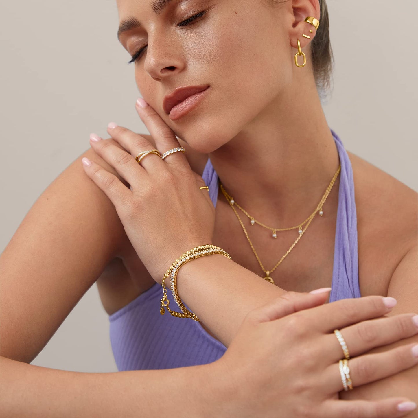 PAVOI 14K Gold Convertible Link Huggies (White Gold)