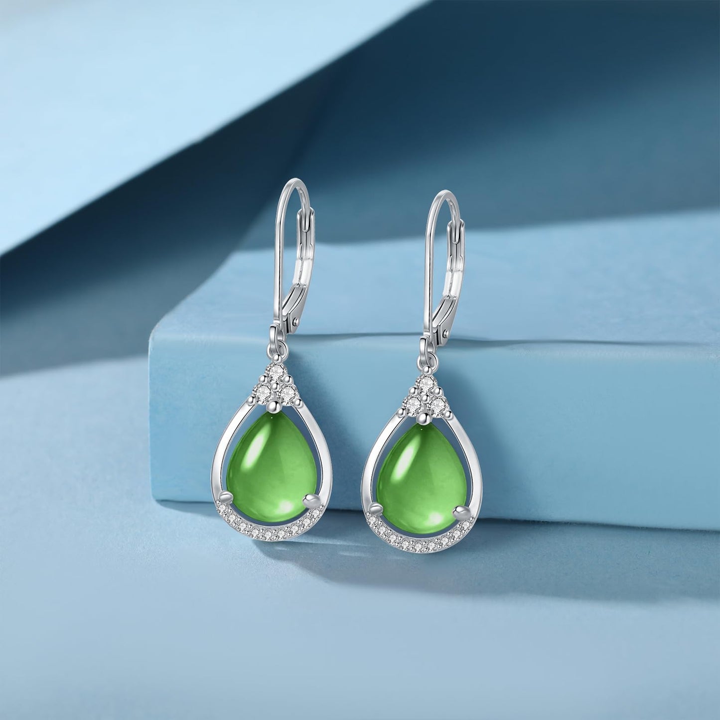 Green Earrings Sterling Silver Leverback Teardrop Dangles Earring Jewelry Christmas Gifts for Women