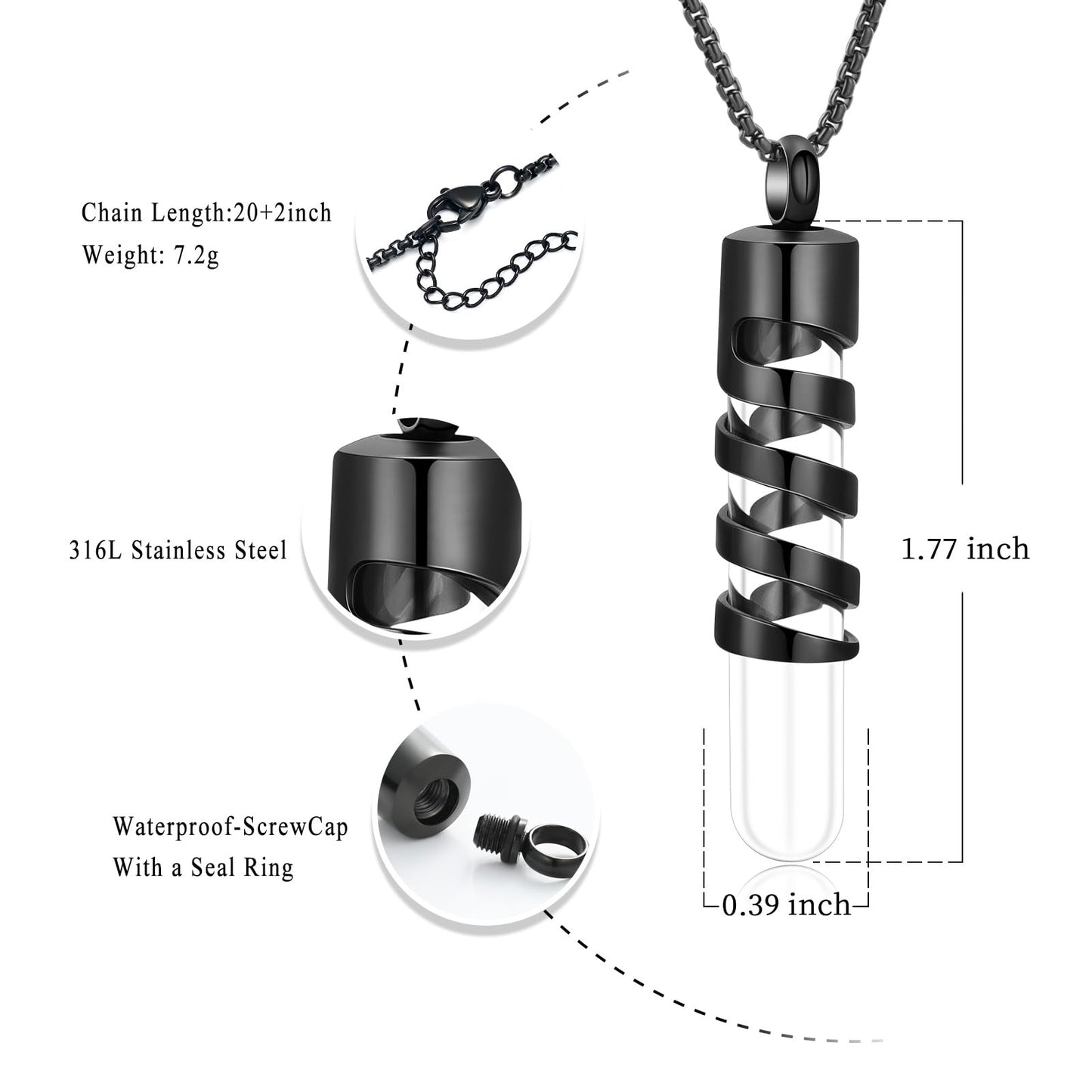 Oinsi Clear Glass Tube Cremation Urn Jewelry Ashes Holder Necklace Keepsake Memorial Pendant Including Box/Fill Kits