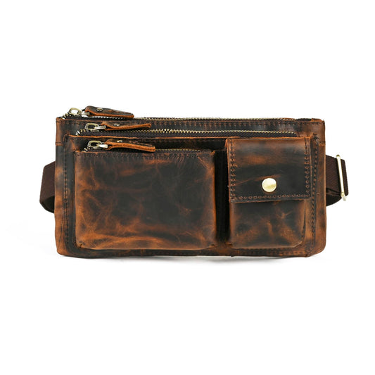 Handadsume Genuine Leather Hiking Riding Travel Fanny Waist Pack Small Phone Pouch For Men Women FB811-29 (100% Leather-Brown)