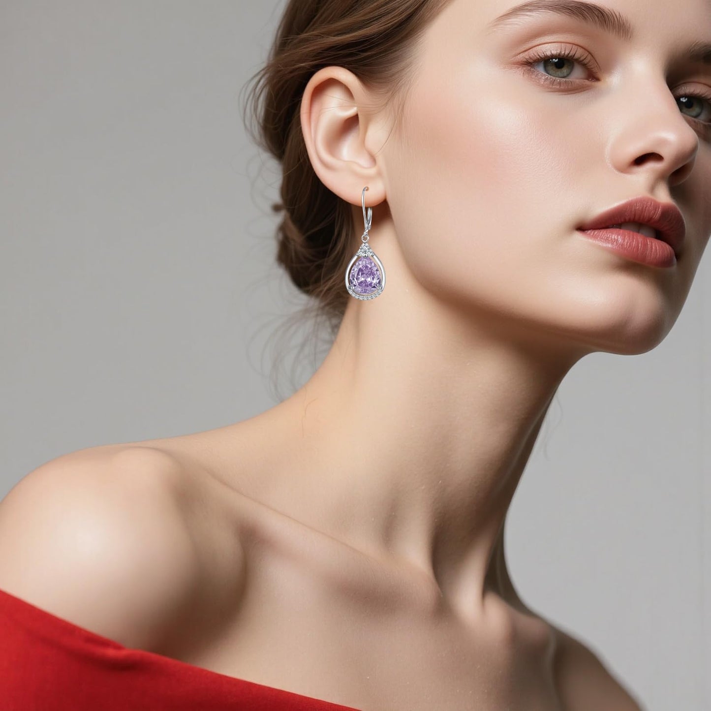 Purple Stone Earrings Sterling Silver June Birthstone Teardrop Dangles Jewelry Wedding Engagement Christmas Gifts for Women Her Wife Fiancée