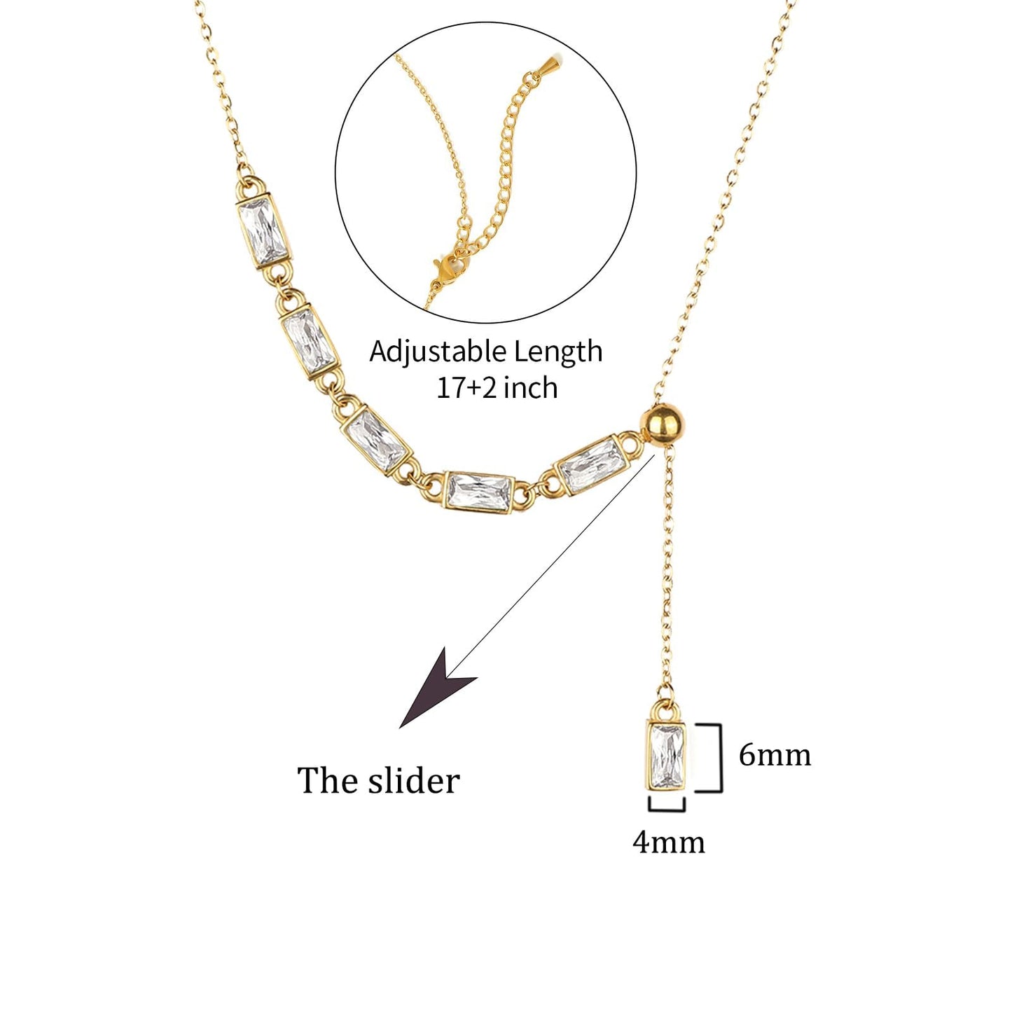 TaYolnFaSo Imitation Diamond Y Shaped Necklace 18K Gold Plated White CZ Y Lariat Necklace Emerald Cut Jewelry Christmas Gift for Women