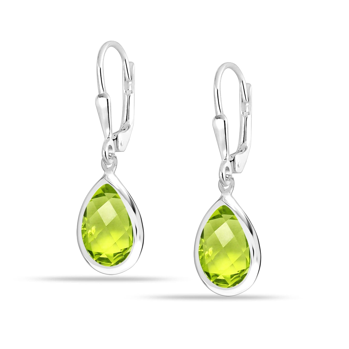 LeCalla 925 Sterling Silver Jewelry | Teardrop Peridot Gemstone Leverback Earrings | Peridot Drop Earrings for Women 32MM