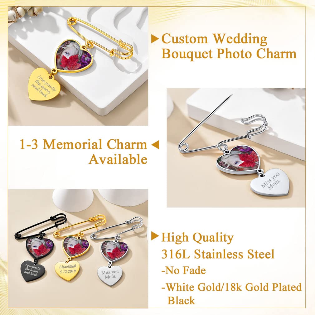 Custom4U Personalized Wedding Pin Custom Memorial Picture Brooch Pins Boutonniere for Bride