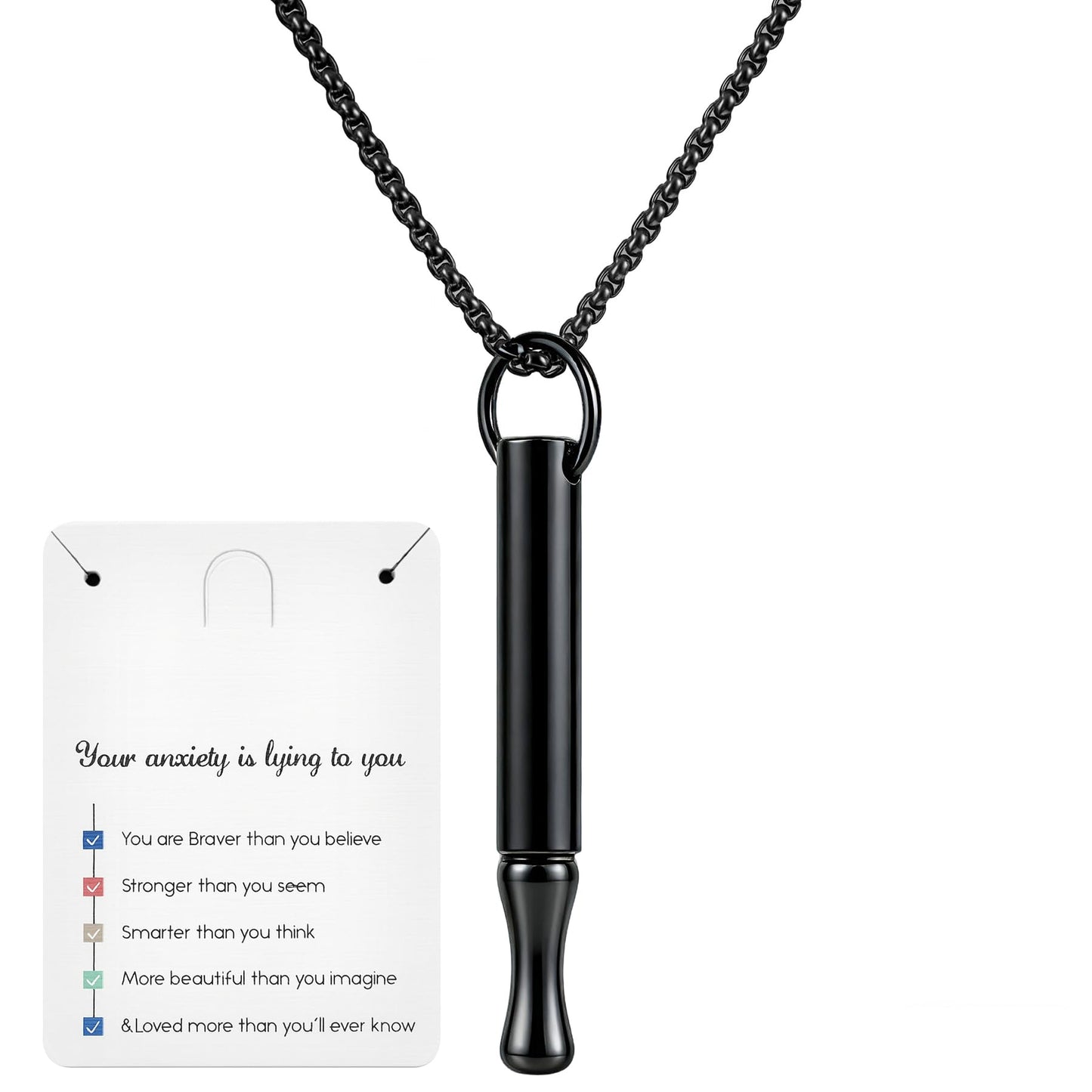 ENFANTRY Breathing Necklace Mindfulness Anxiety Relief Pendant Breathing Stainless Steel Stress Relief Meditation Gifts for Women and Men - Black