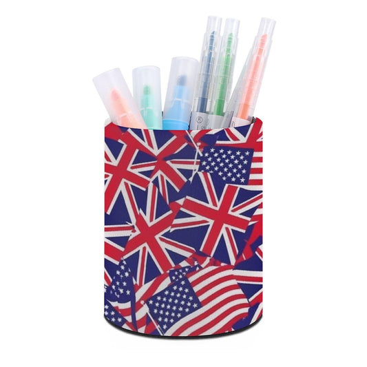 UTRSIFB Pen Holder Leather Pencil, Holder Cup Makeup Brush Storage Organizer, Waterproof Multifunctional Office Supplies British American Flag