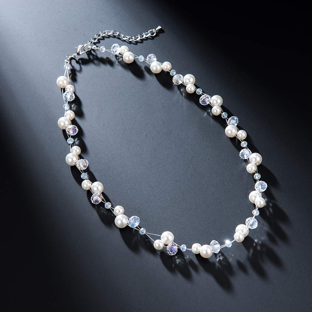 Short Beaded Turquoise Necklace For Women - Fashion Jewelry with Pearl and Crystal Bead, Birthday Gifts For Women (27-White)