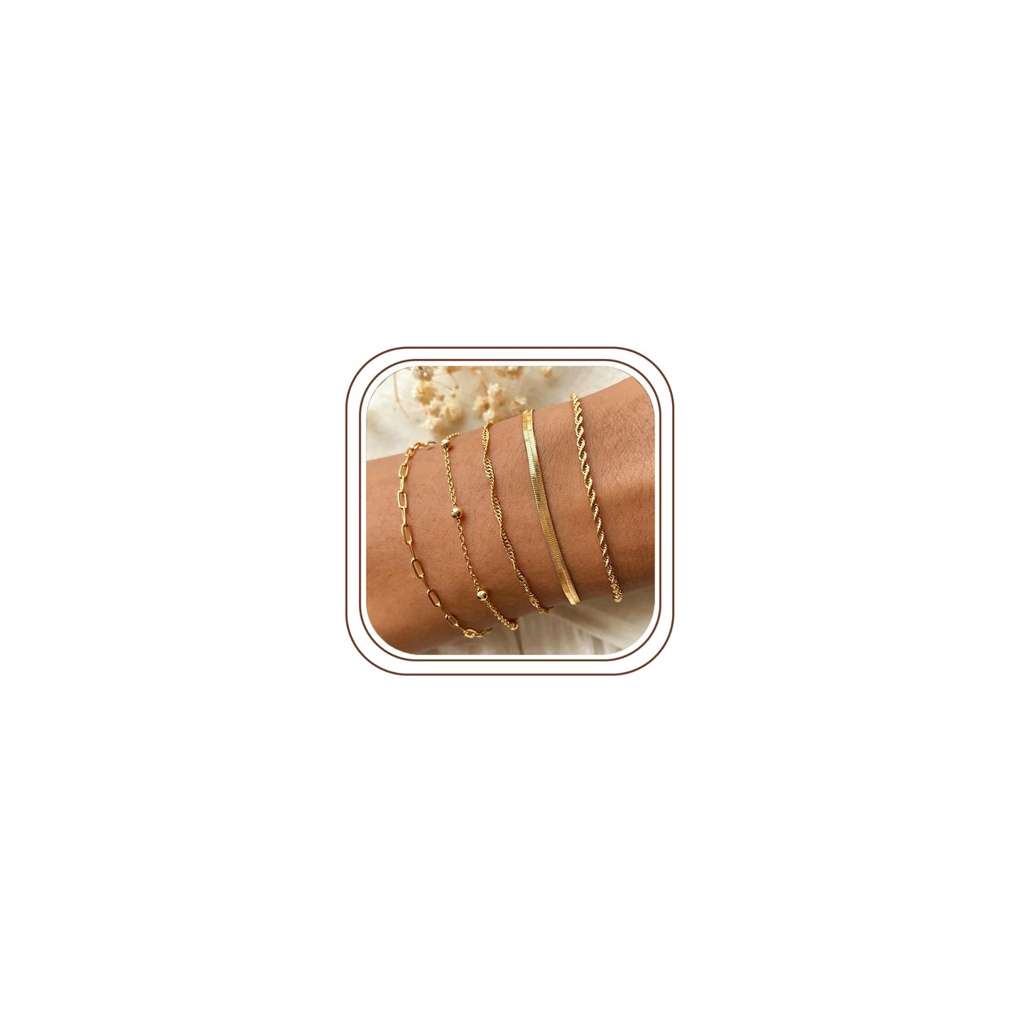 Turandoss Gold Bracelets Stack for Women, Dainty 14K Gold Plated Stackable Bracelet Set Adjustable Paperclip Rope Snake Satellite Box Chain Bracelet Waterproof Non Tarnish Jewelry Gifts