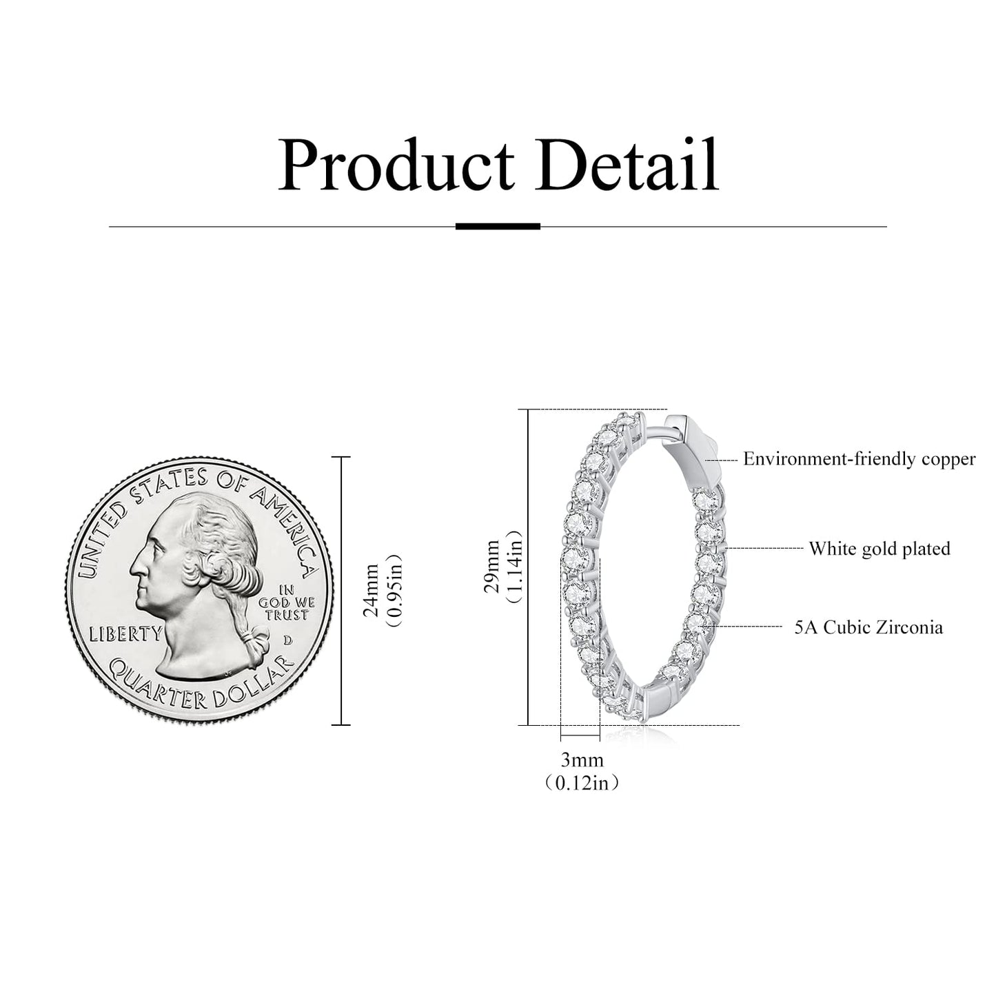 Silver Hoop Earrings for Women - White Gold Plated Cubic Zirconia Diamond Earrings - Anniversary, Valentine's Day, Mother's Day, Birthday Jewelry Gift