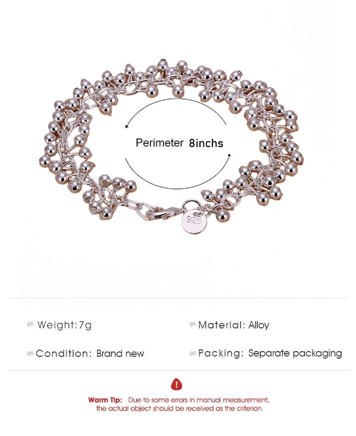 OSIRIDEH2 Bell Bracelet 925 Sterling Silver Bells Sounds Bead Chain Bracelet for Women Wedding Engagement Party Jewelry Jingling Bracelets (bracelet-02)