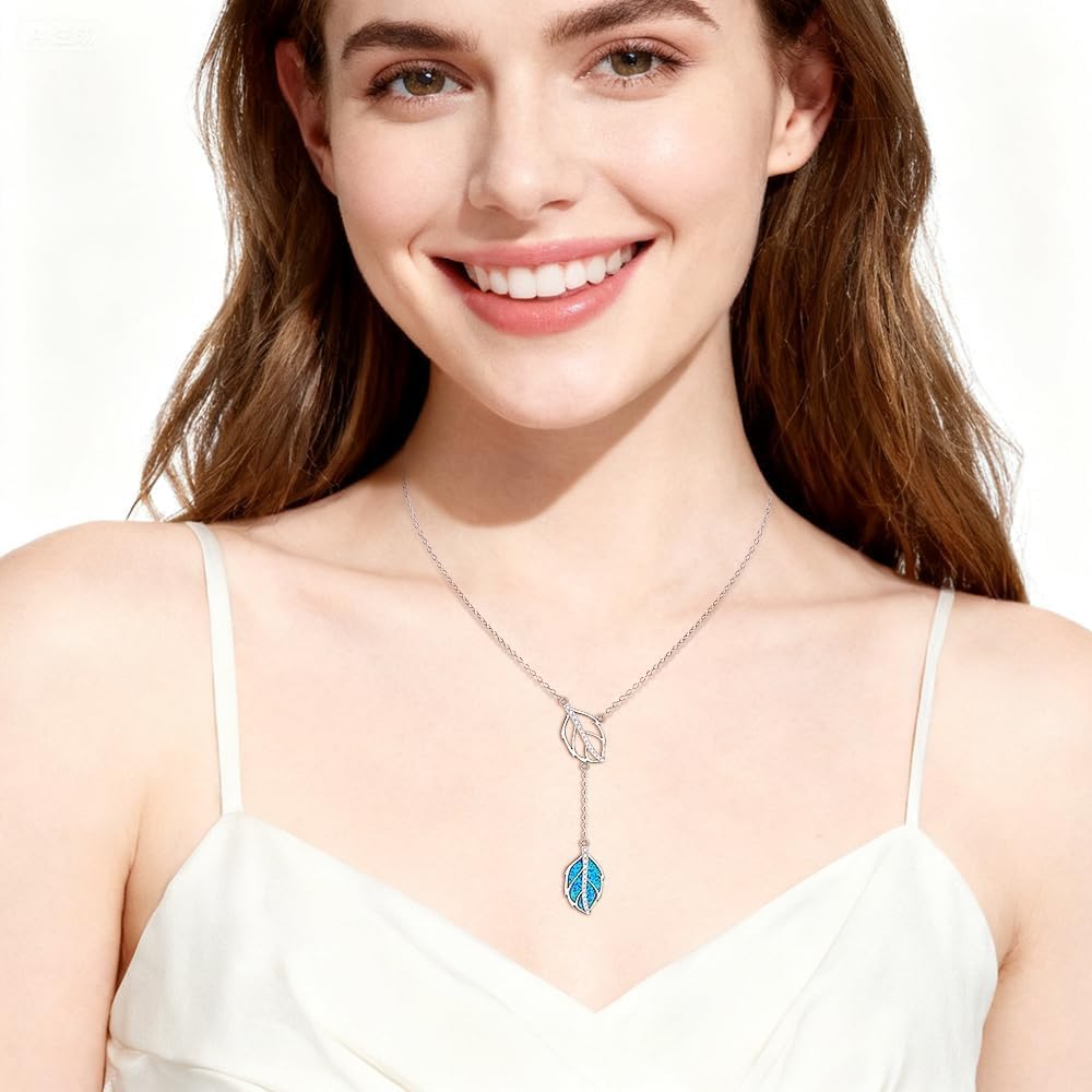 Iringnier 925 Sterling Silver Leaf Necklace for Women Lariat Y Necklaces Christmas Birthday Jewelry Gift for Women