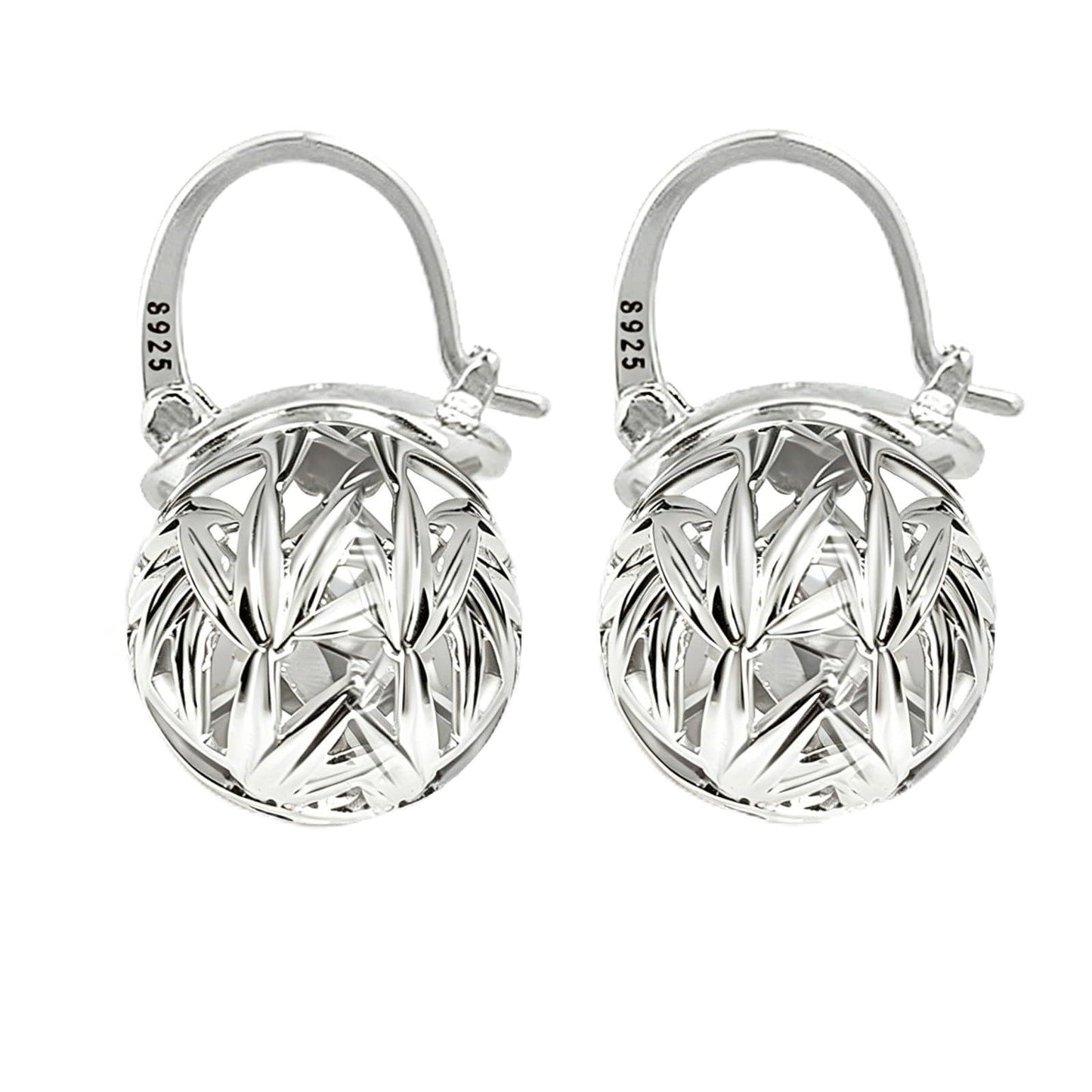 OwMell Elegant 925 Sterling Silver Pearl Drop Earrings Dangle Stud Silver Plated Earrings for Women Large Size 12mm -Leaf Silver