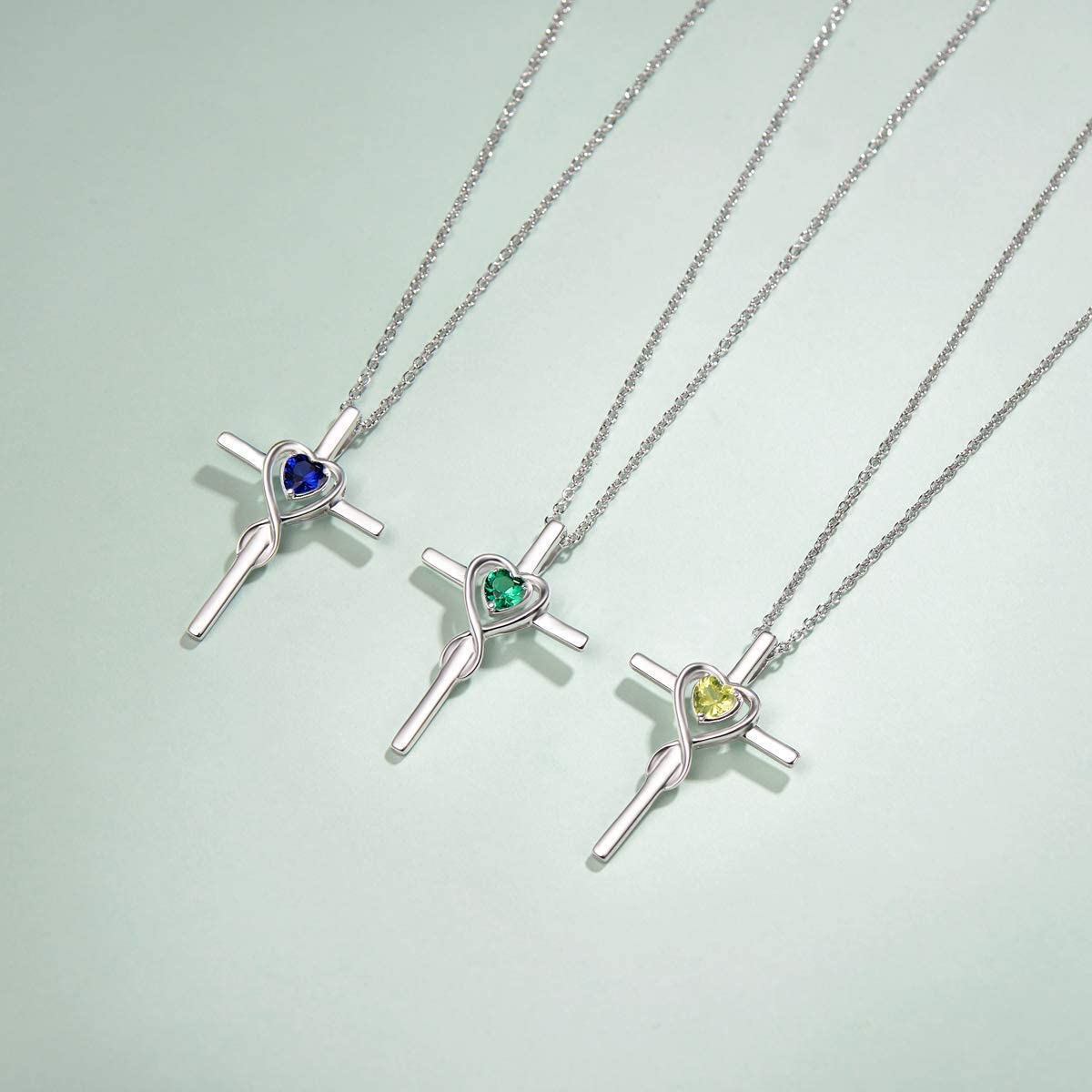 FANCIME Amethyst Cross Necklace For Women Sterling Silver February Birthstone Necklace Amethyst Heart Infinity Cross Pendant Fine Jewelry Gifts for Women