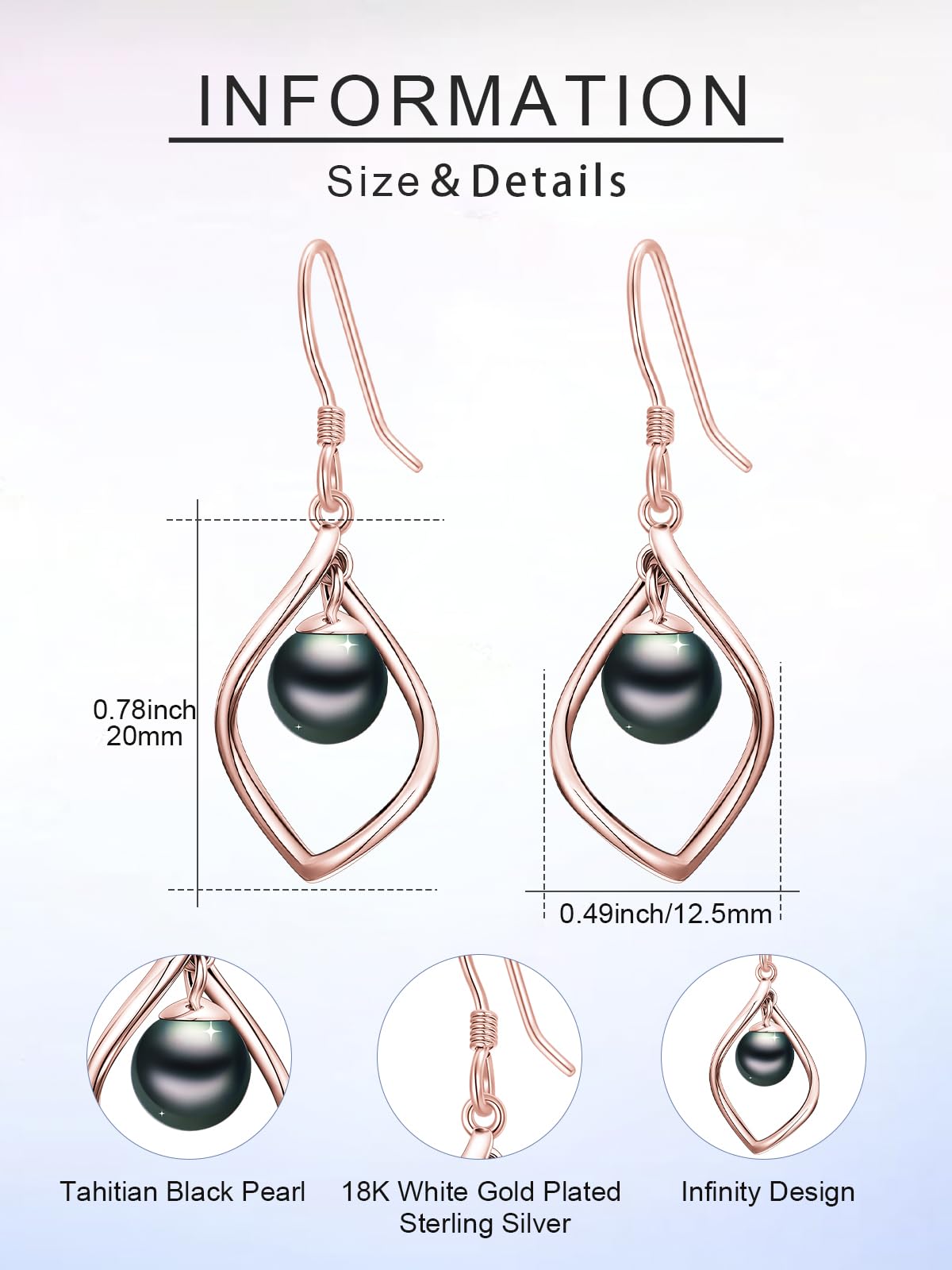KANNSOAR Tahitian Black Pearl 6MM AAAA 18K White Gold Plated Sterling Silver Dangle Drop Earrings for Women Wife Mom Girlfriend Valentine Jewelry Gift for Anniversary Her Birthday(Rose Gold)