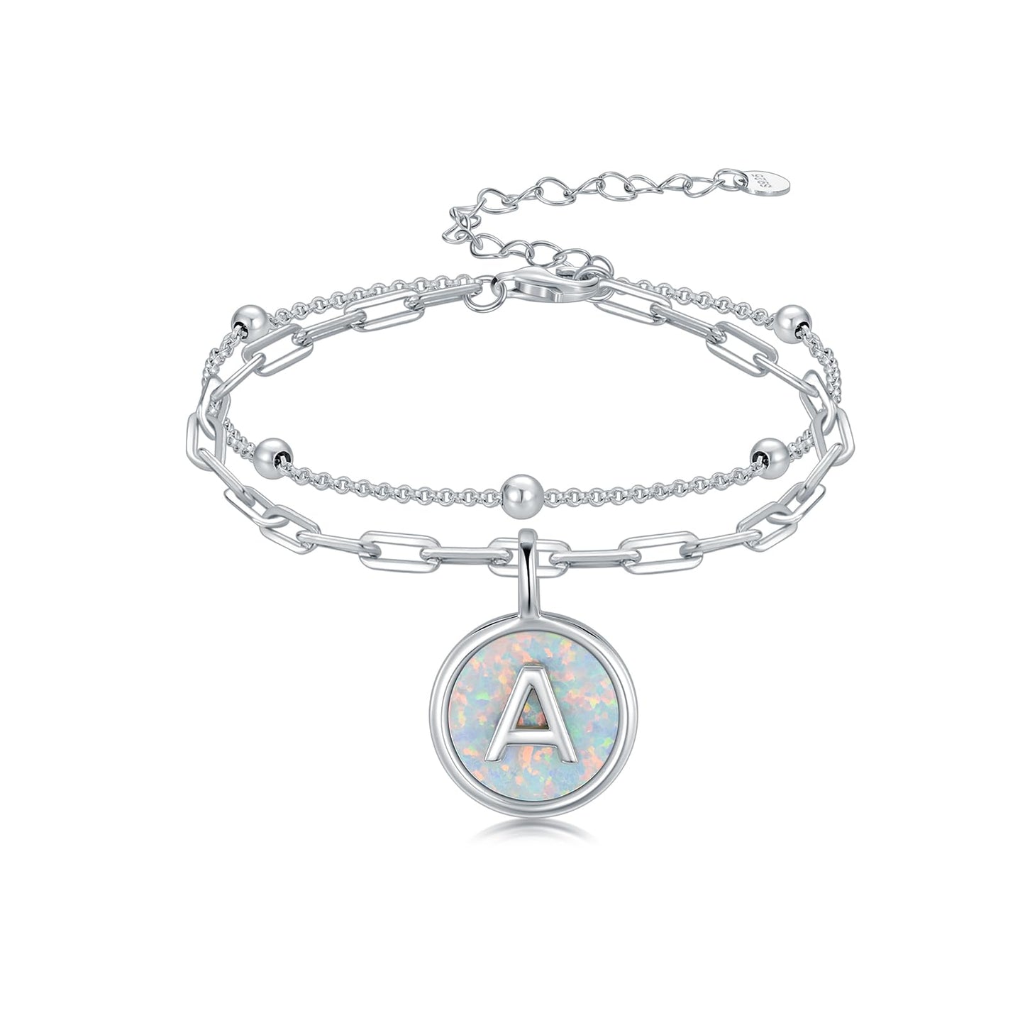 LWQQWL Initial A Bracelet for Women 925 Sterling Silver Layered Initial Bracelet Opal Letter 26 Alphabet Jewelry Christmas Gifts