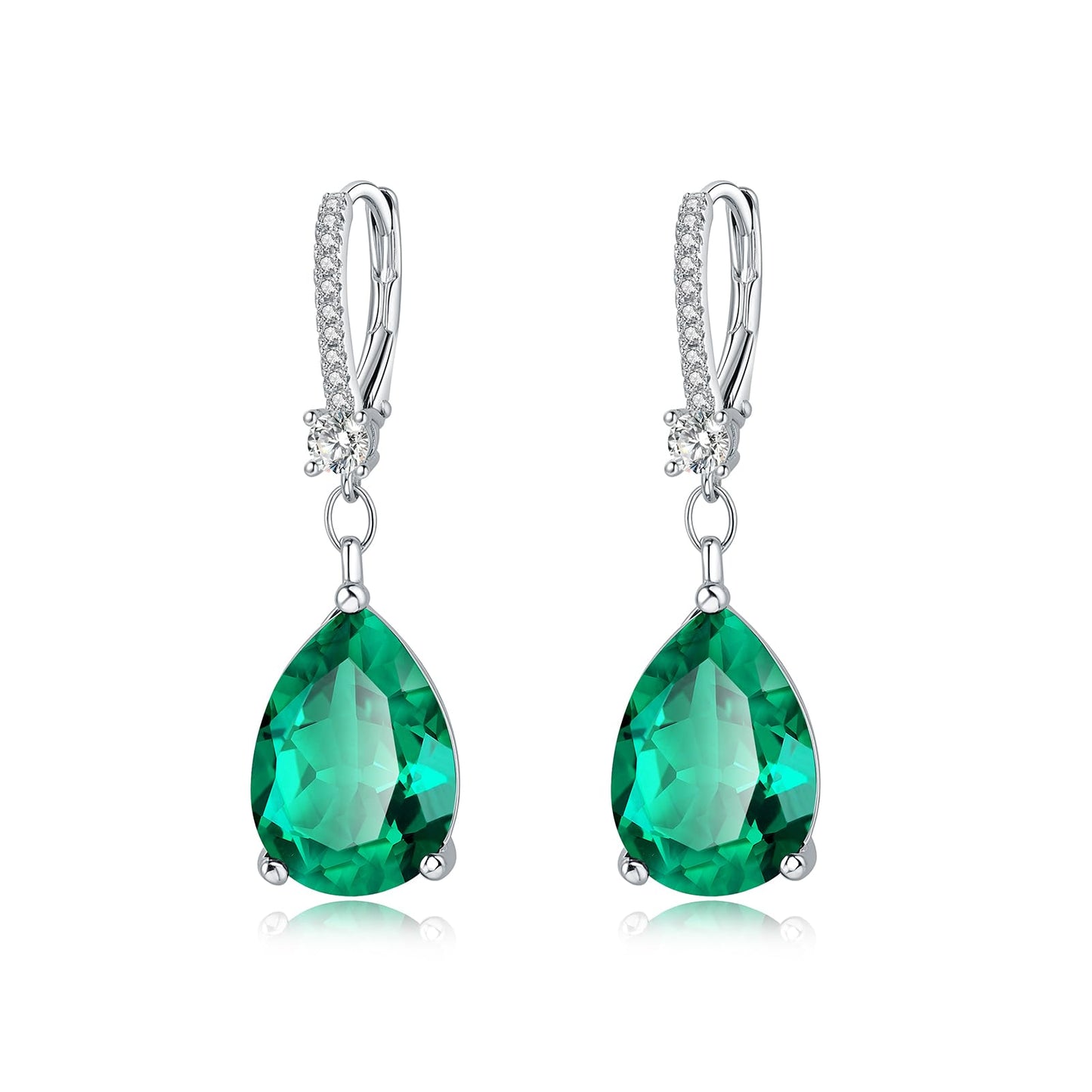 BAMIKI Sterling Silver Teardrop Leverback Dangle Earrings for Women Hypoallergenic, 10×14mm Pear Emarald Birthstone Green Cubic Zircon Drop Earrings Trendy Jewelry Gifts for Wife Daughter Mother