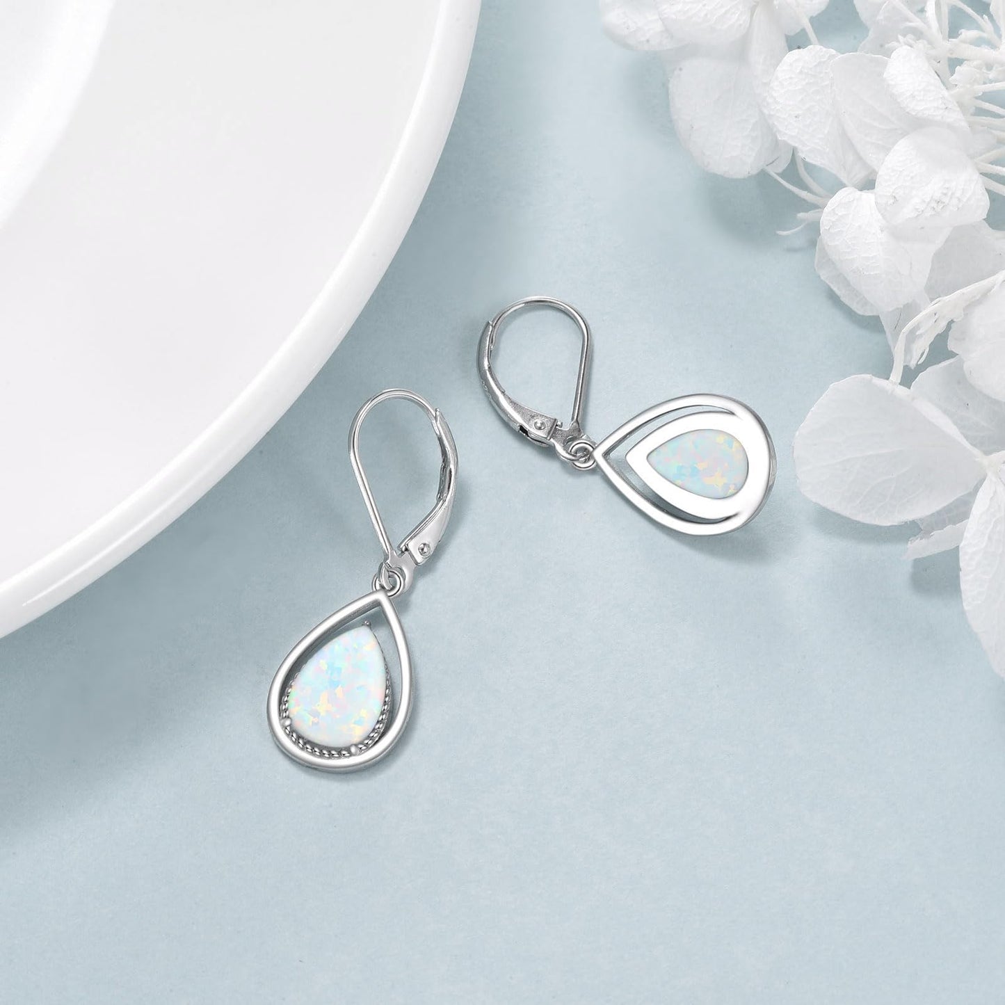VONALA Opal Earrings 925 Sterling Silver Opal Leverback Earrings Teardrop Dangle Dangling Earrings Jewelry Gift for Women