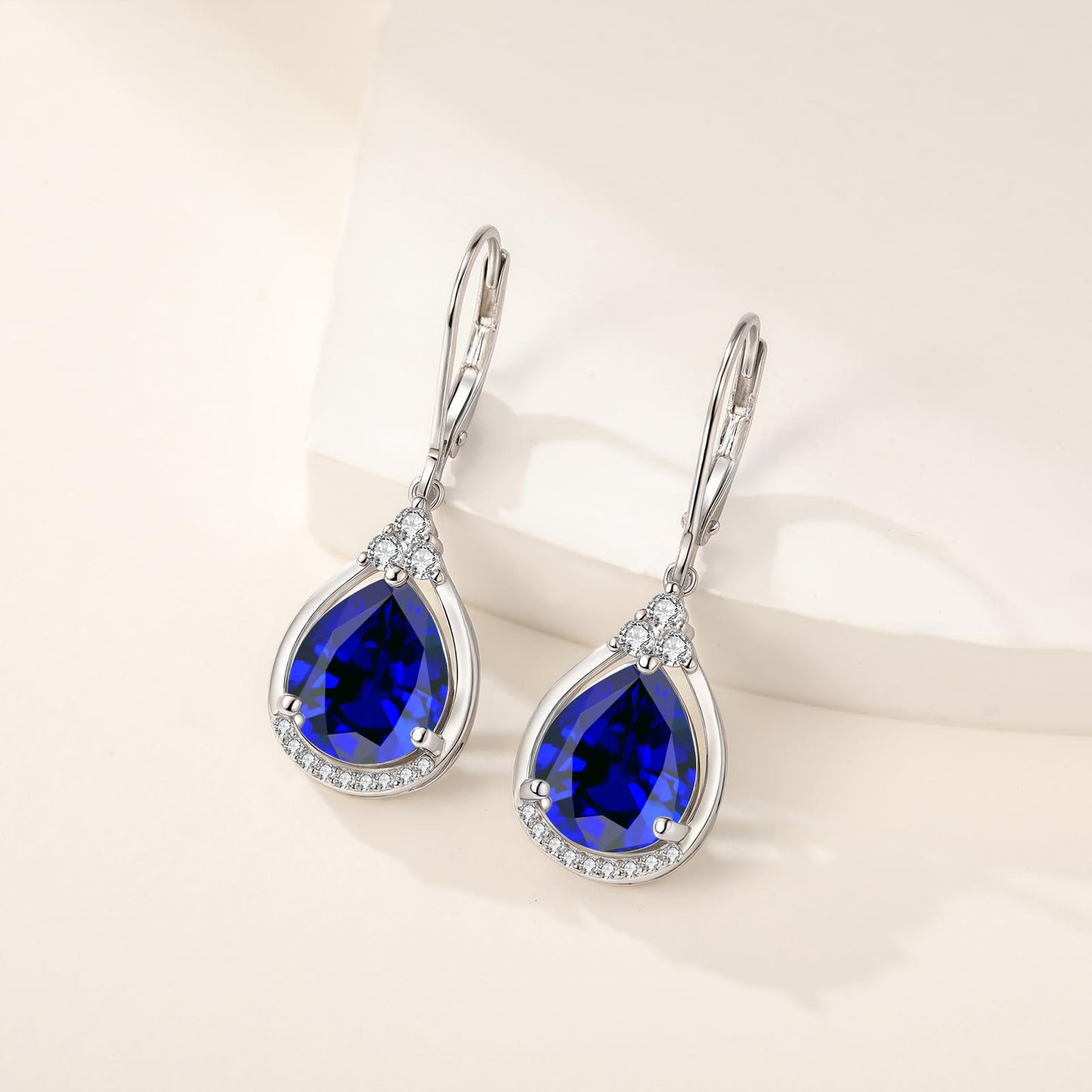 Sterling Silver Birthstone Earrings AAAAA Cubic Zirconia Teardrop Dangles Jewelry Christmas Gifts for Women (September birthstone earrings-sapphire earrings)